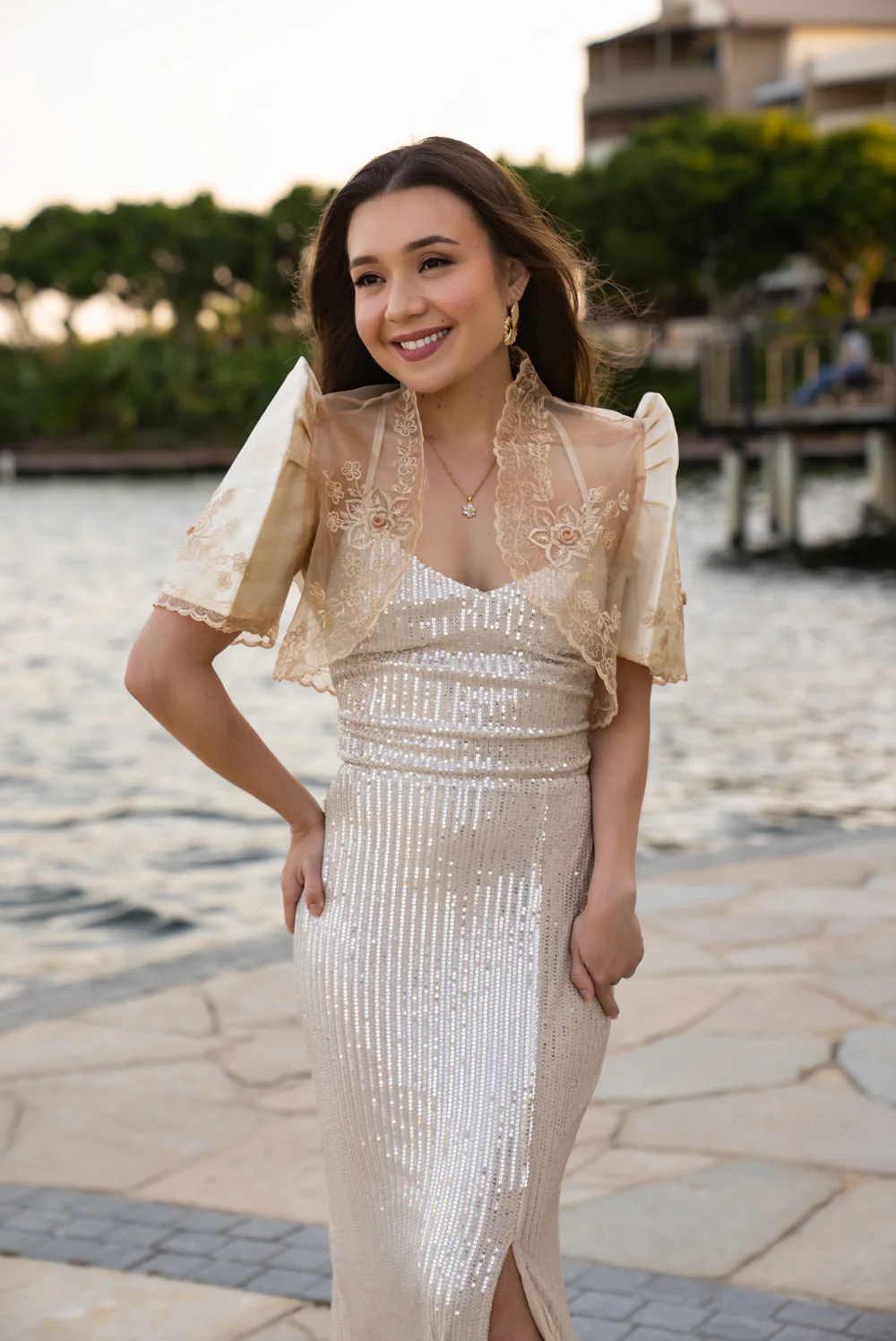 'Kim' Sequin Prom & Formal Dress (Champagne) - Image 7