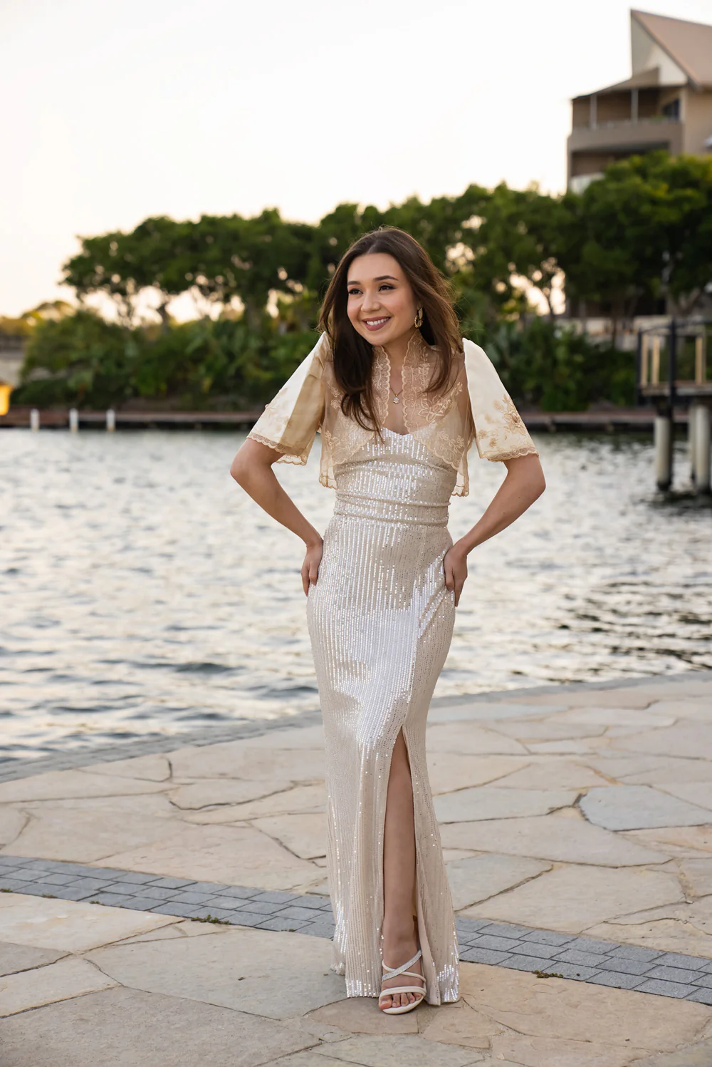 'Kim' Sequin Prom & Formal Dress (Champagne) - Image 9