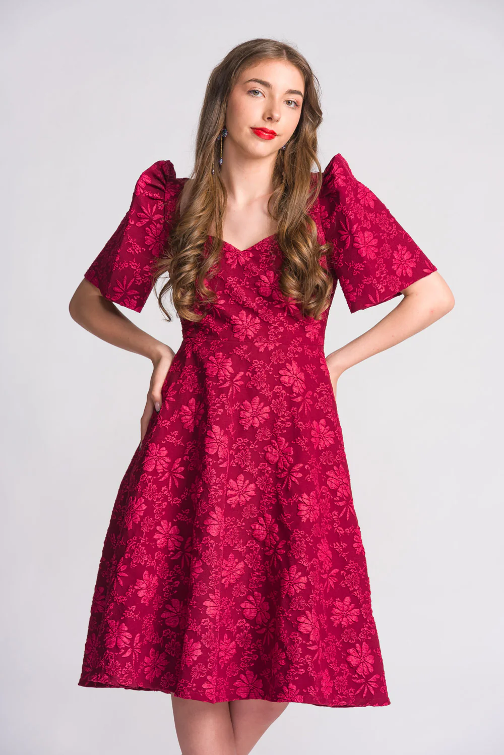 'Love' Midi Filipiniana Dress (Rose Red) - Image 11