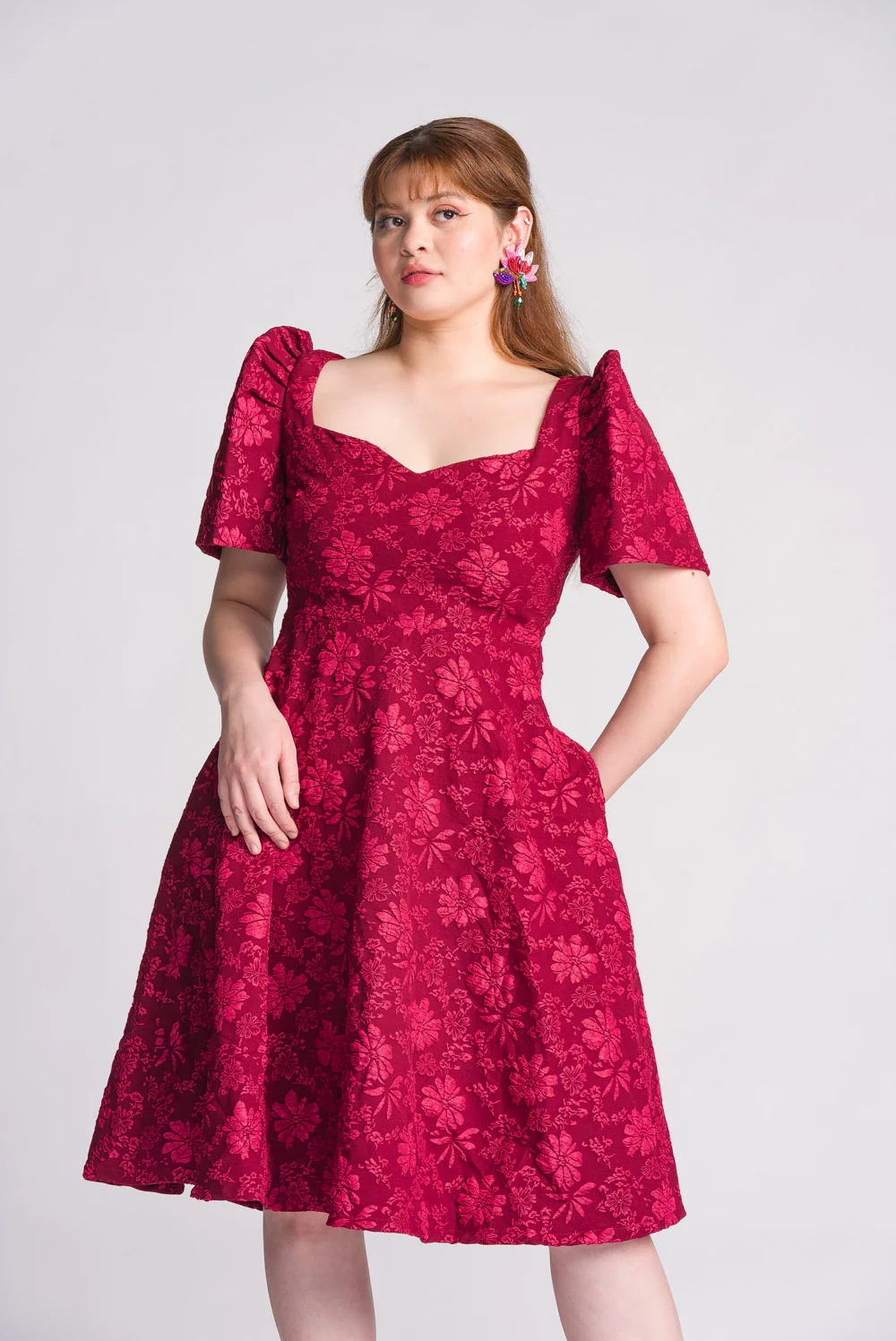 'Love' Midi Filipiniana Dress (Rose Red) - Image 15
