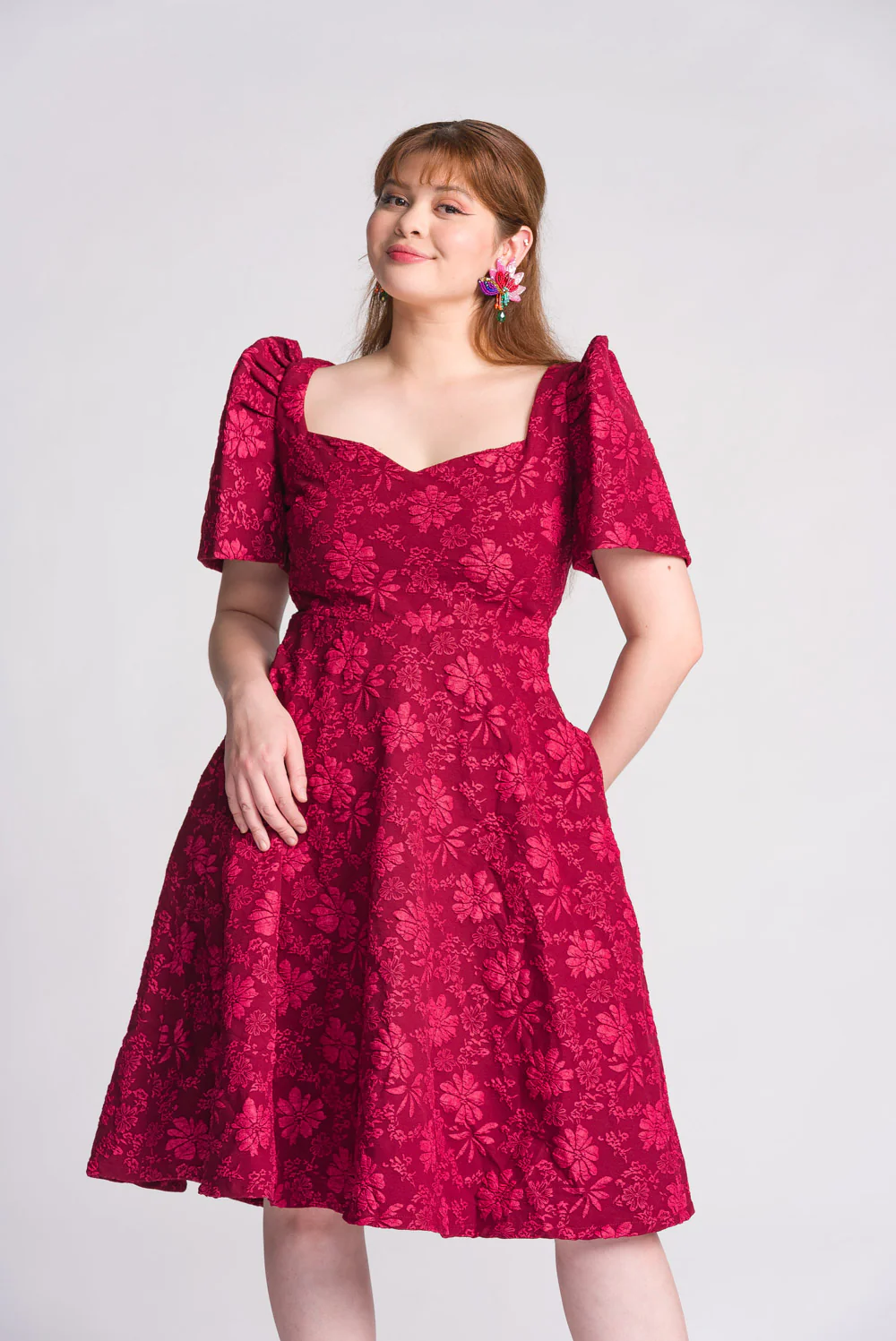 'Love' Midi Filipiniana Dress (Rose Red) - Image 17
