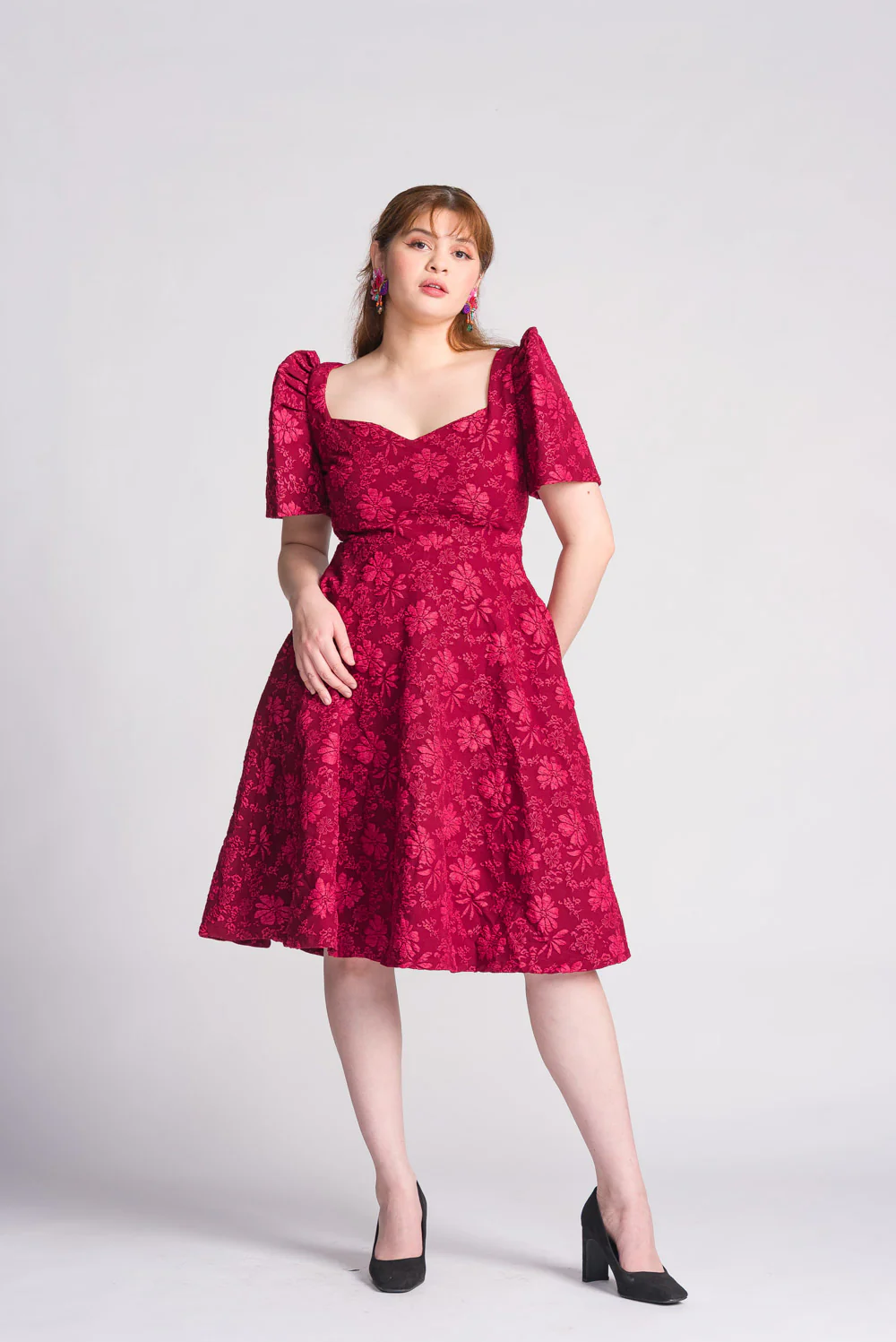 'Love' Midi Filipiniana Dress (Rose Red) - Image 18