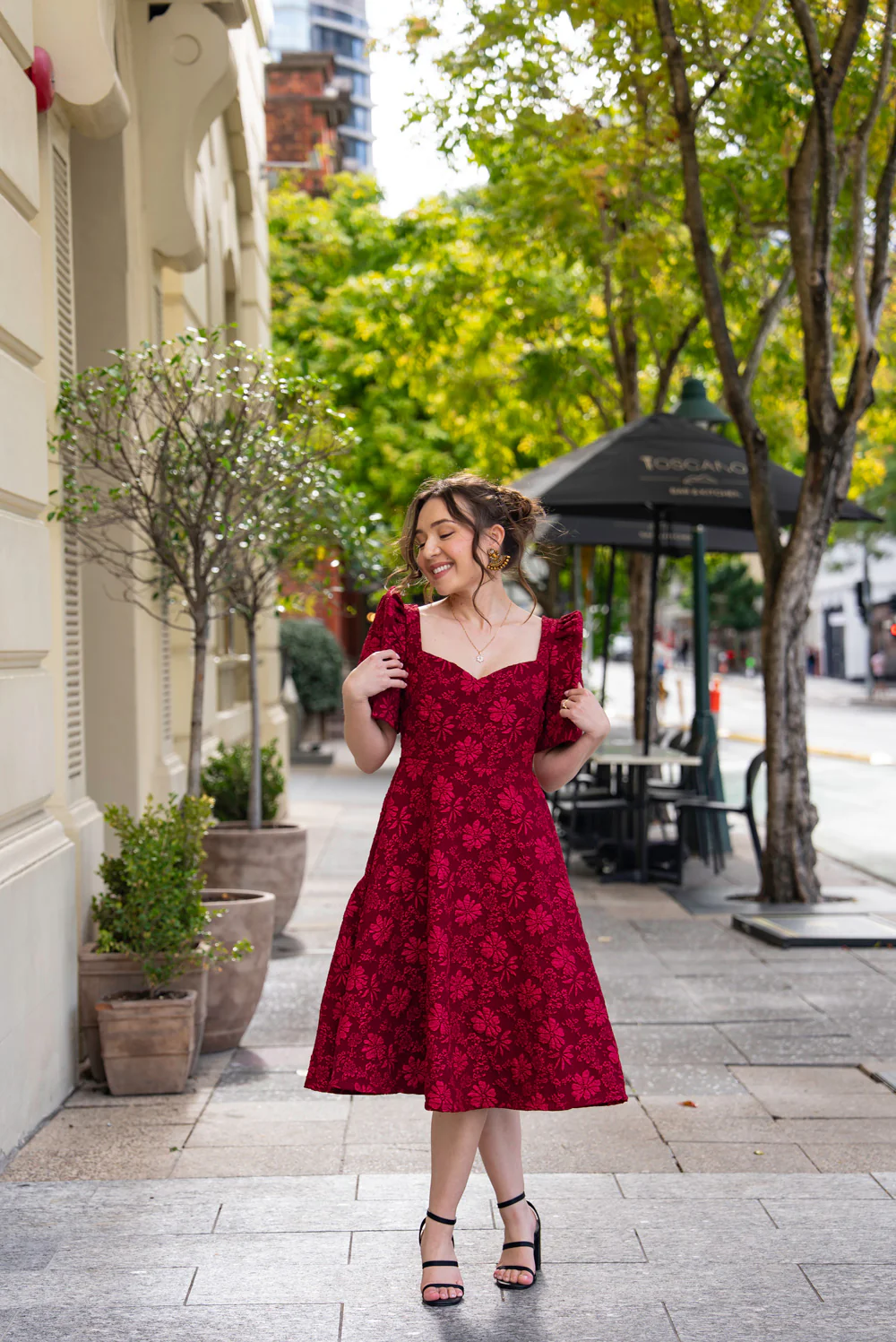 'Love' Midi Filipiniana Dress (Rose Red) - Image 25