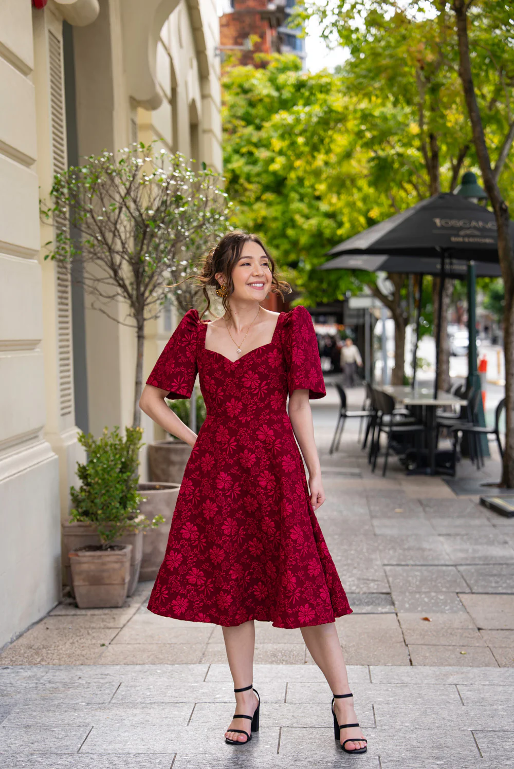 'Love' Midi Filipiniana Dress (Rose Red) - Image 27
