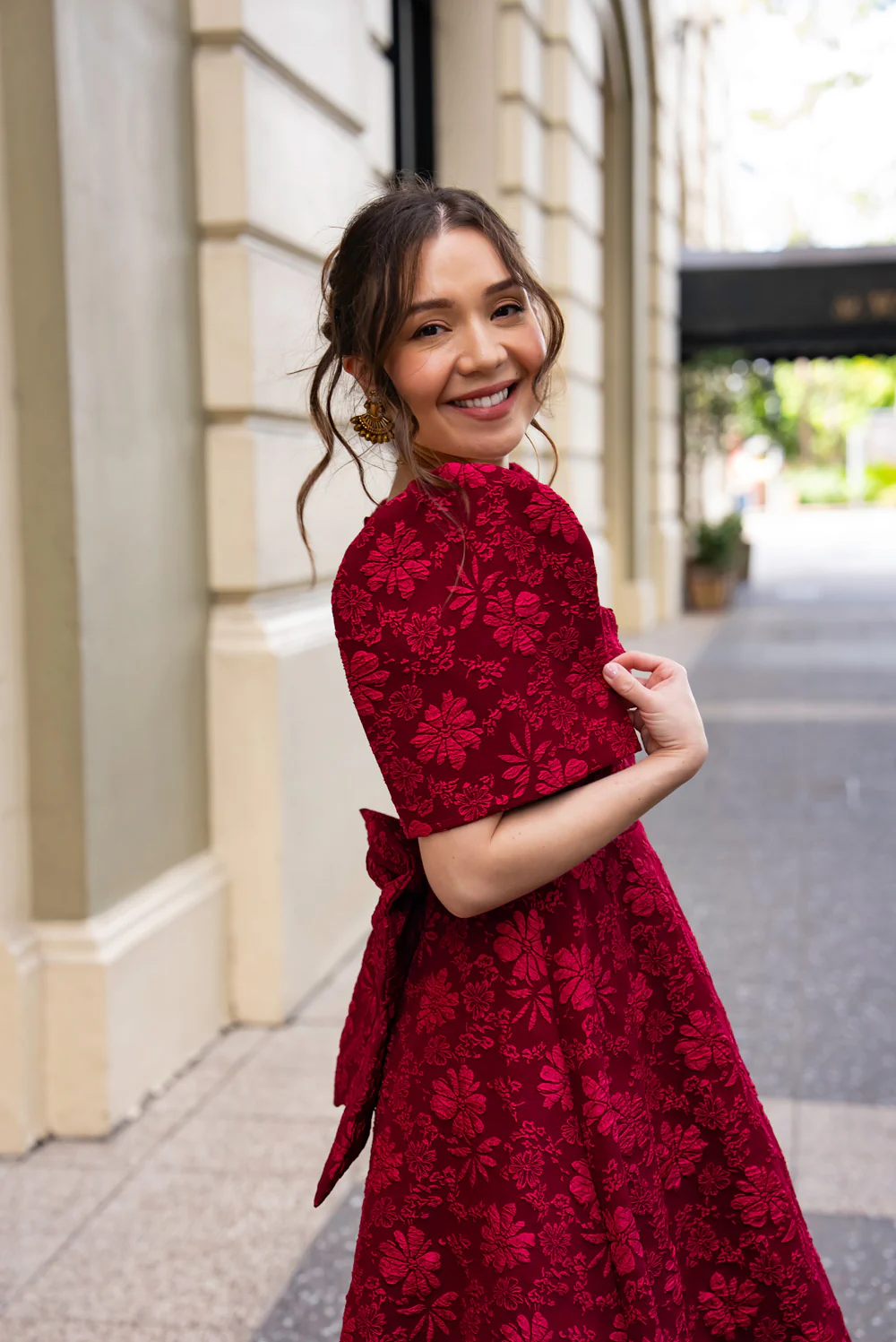 'Love' Midi Filipiniana Dress (Rose Red) - Image 3