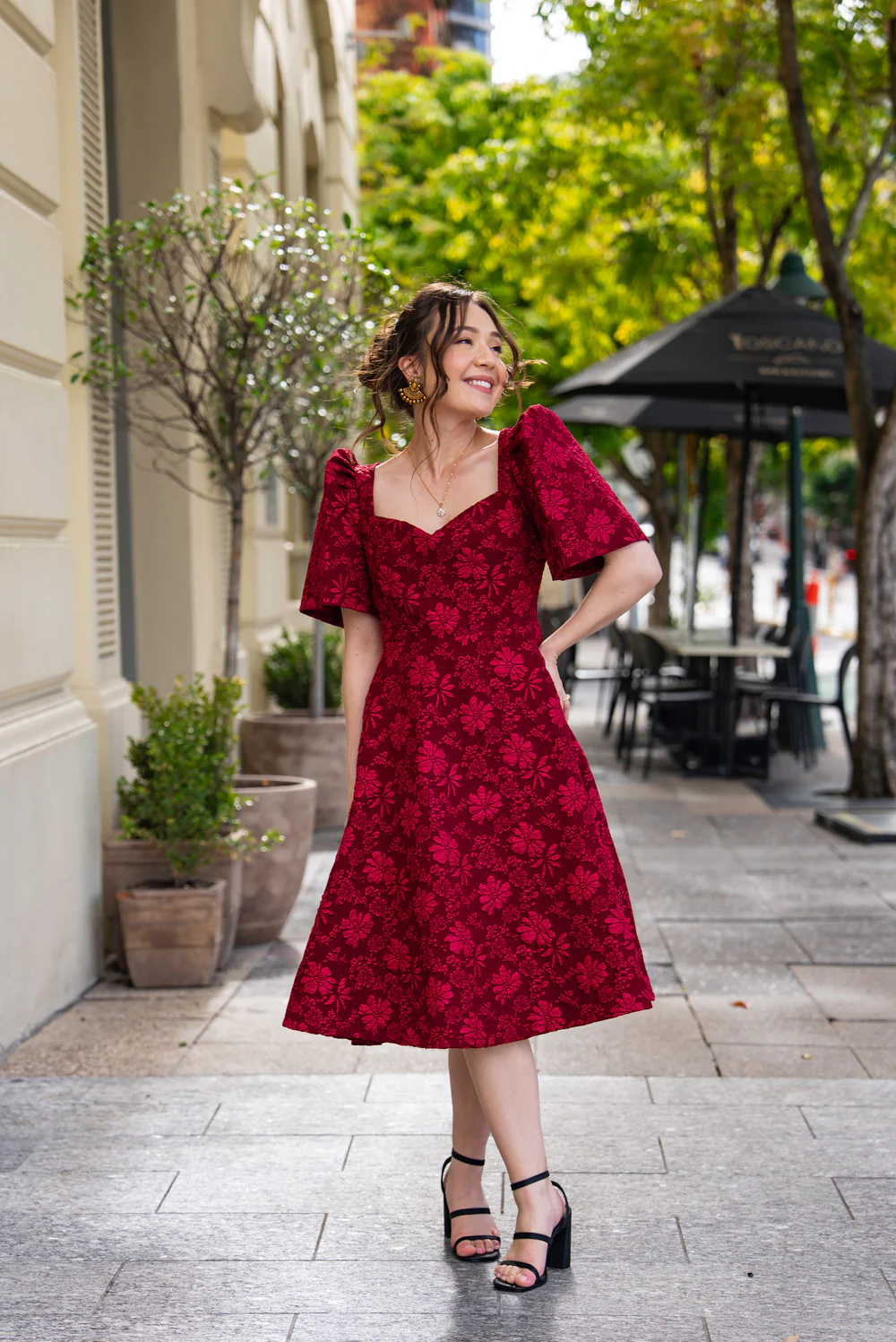'Love' Midi Filipiniana Dress (Rose Red) - Image 5