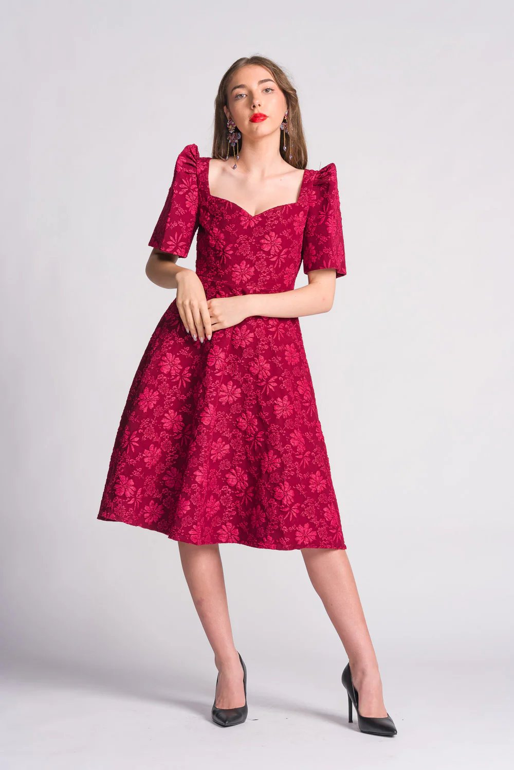 'Love' Midi Filipiniana Dress (Rose Red) - Image 7