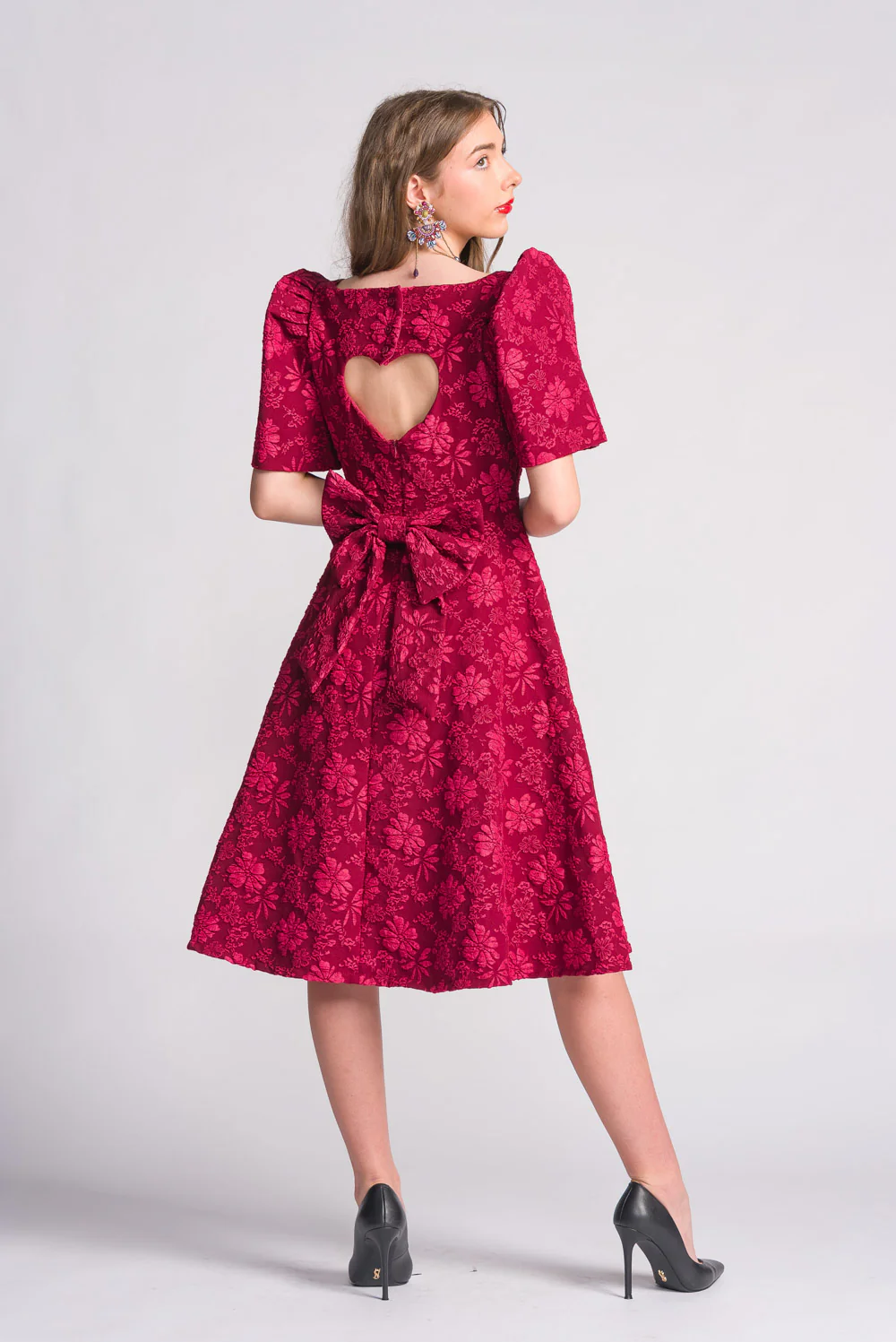 'Love' Midi Filipiniana Dress (Rose Red) - Image 8