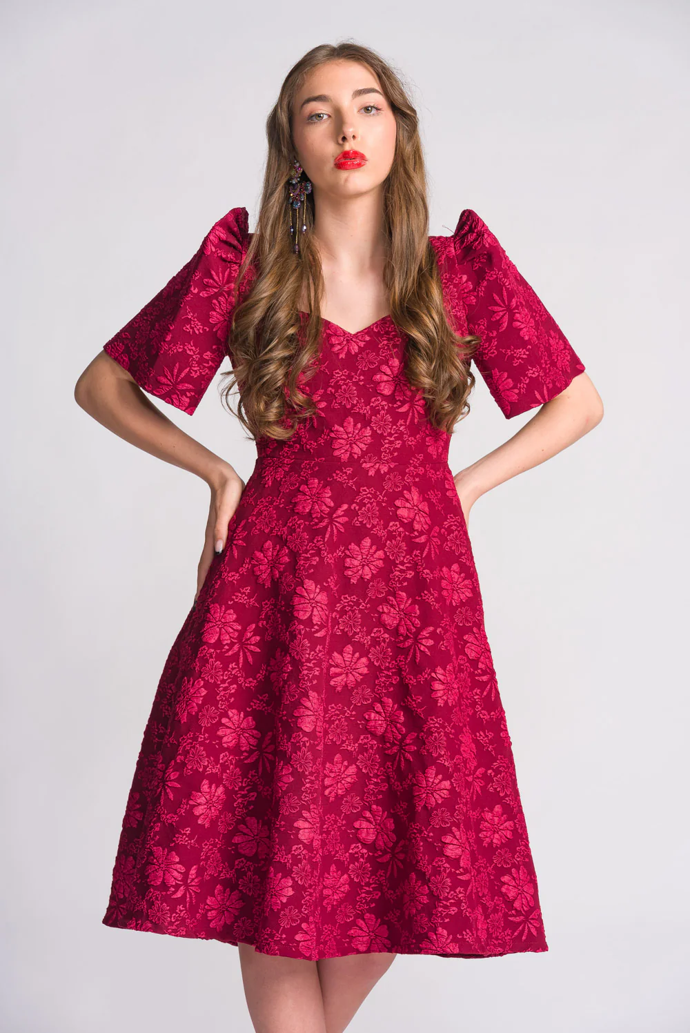 'Love' Midi Filipiniana Dress (Rose Red) - Image 9