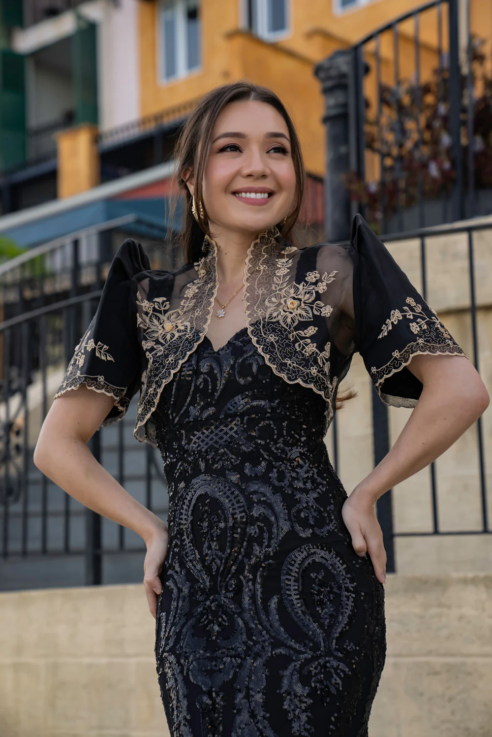 'Luisa' Bolero Filipiniana Sleeves (Black) - Image 14