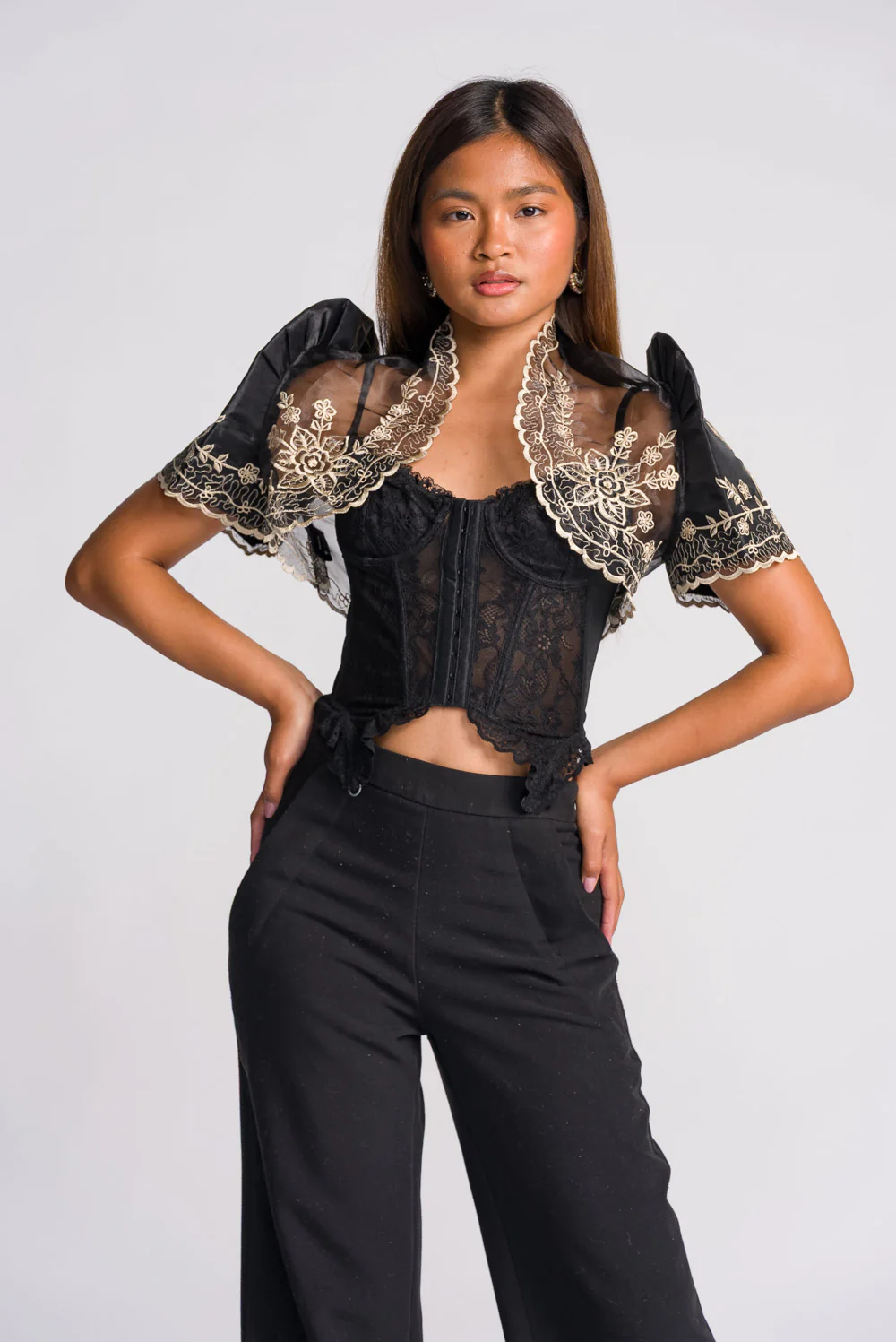 'Luisa' Bolero Filipiniana Sleeves (Black) - Image 6