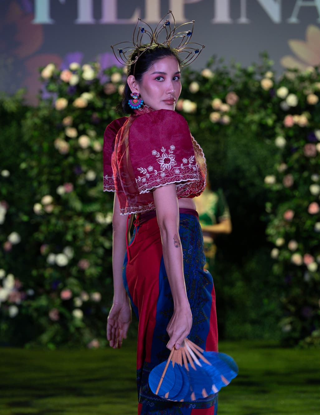 'Luisa' Bolero Filipiniana Sleeves (Burgundy) - Image 6