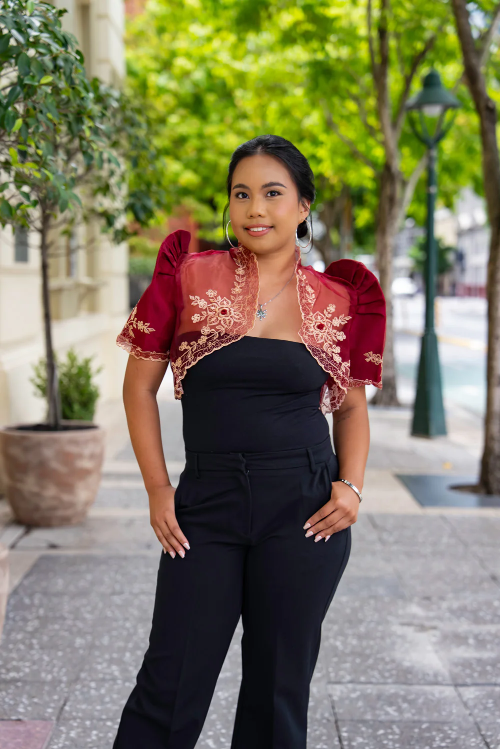 'Luisa' Bolero Filipiniana Sleeves (Burgundy) - Image 8