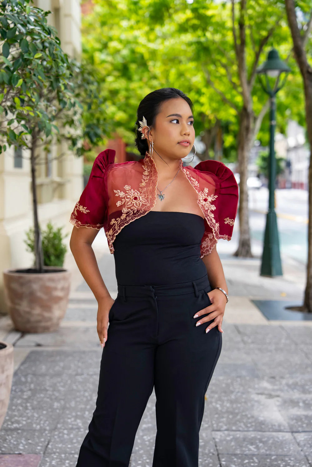 'Luisa' Bolero Filipiniana Sleeves (Burgundy) - Image 9