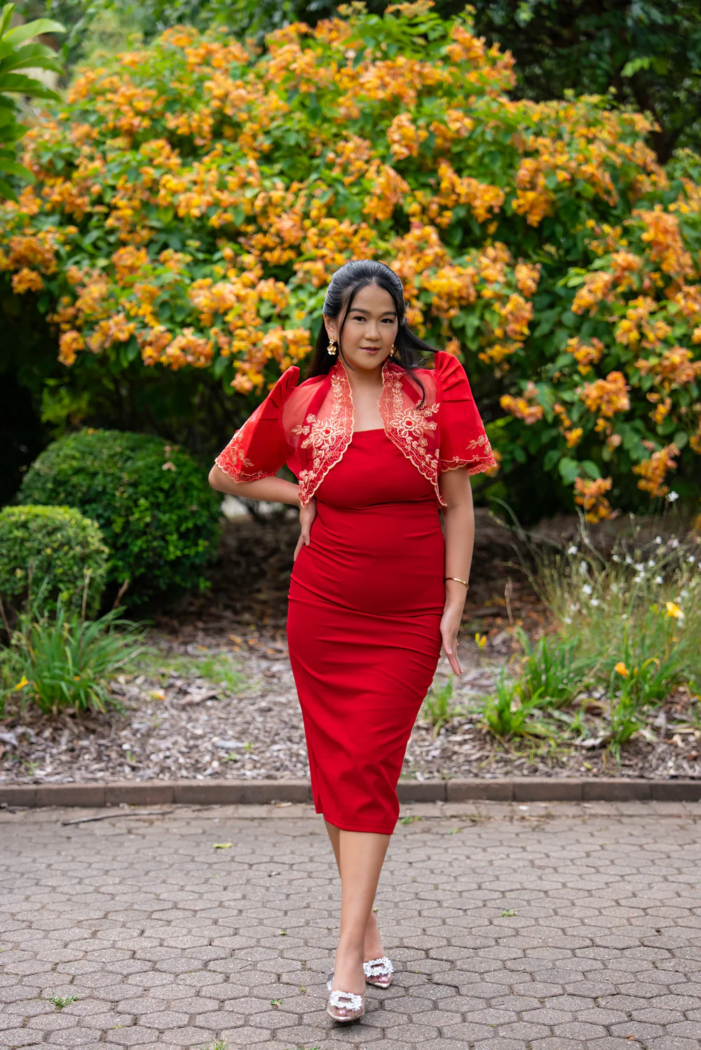 'Luisa' Bolero Filipiniana Sleeves (Red) - Image 4