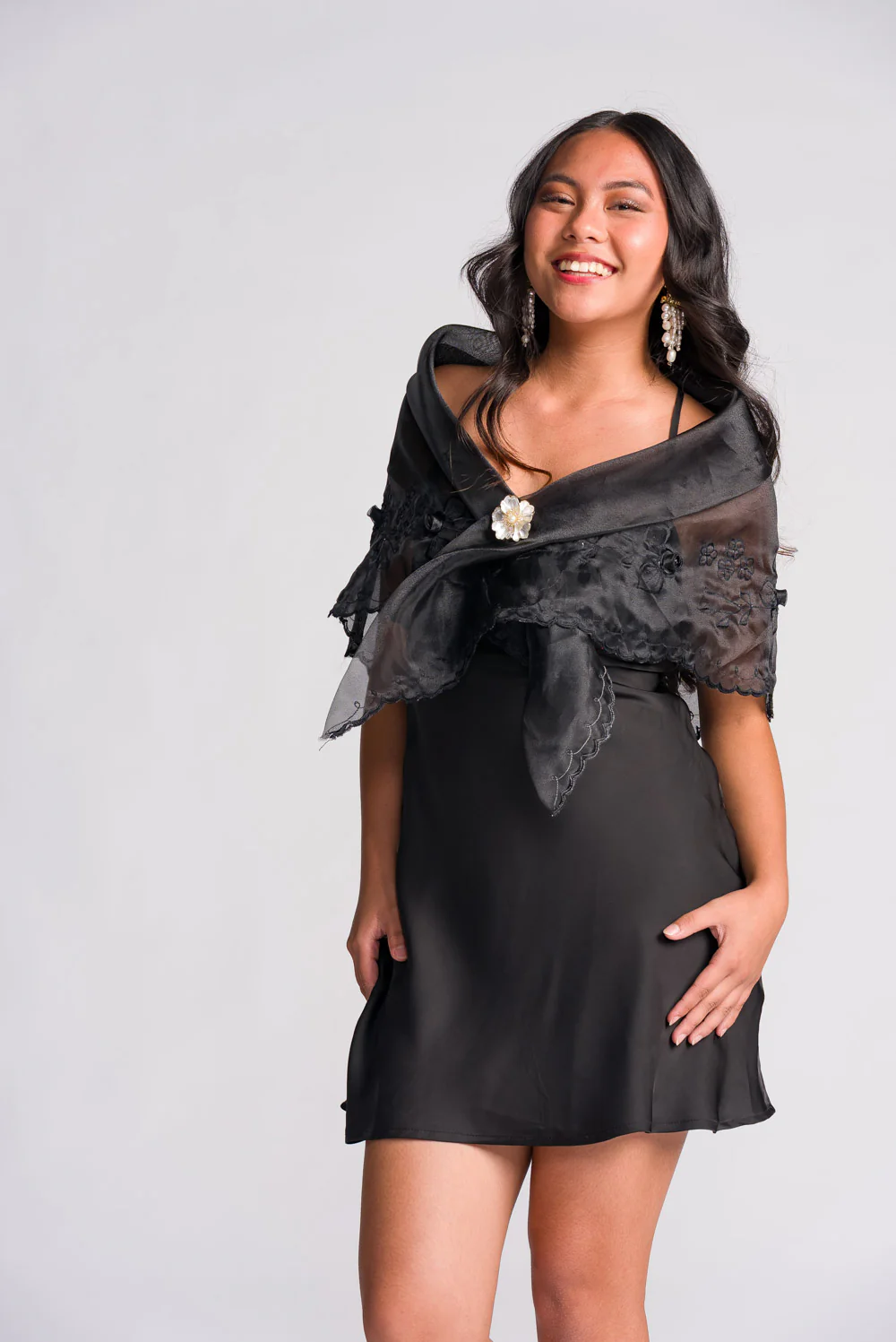 'Maria Clara' Filipiniana Alampay (Midnight Black) - Image 16