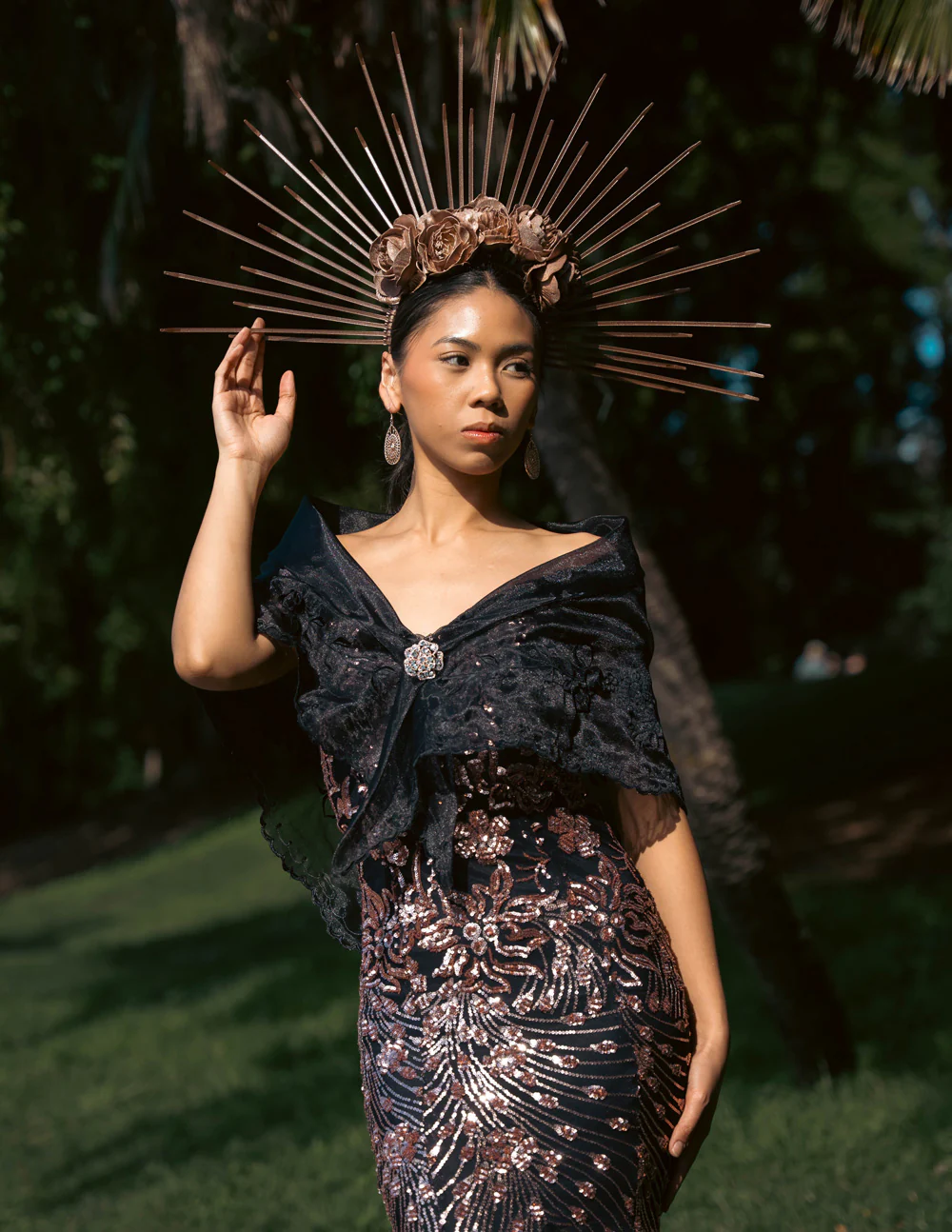 'Maria Clara' Filipiniana Alampay (Midnight Black) - Image 18