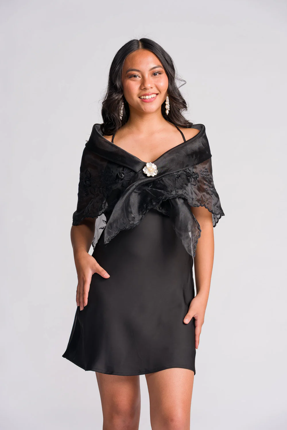 'Maria Clara' Filipiniana Alampay (Midnight Black) - Image 6