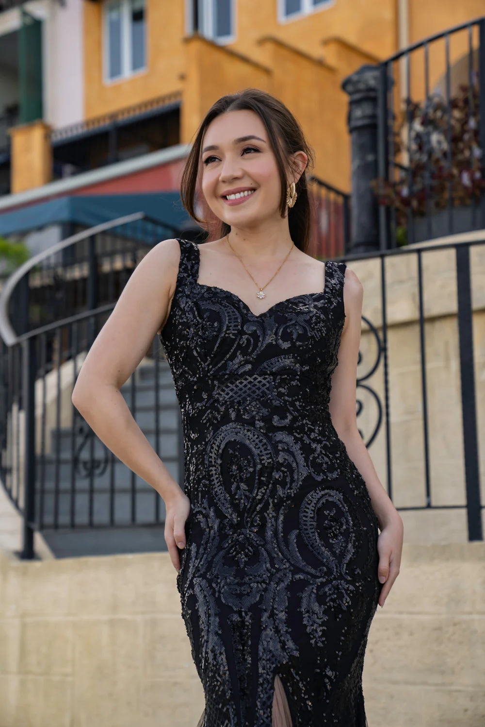 'Mayari' Sequin Mermaid Prom & Formal Gown (Black) - Image 3