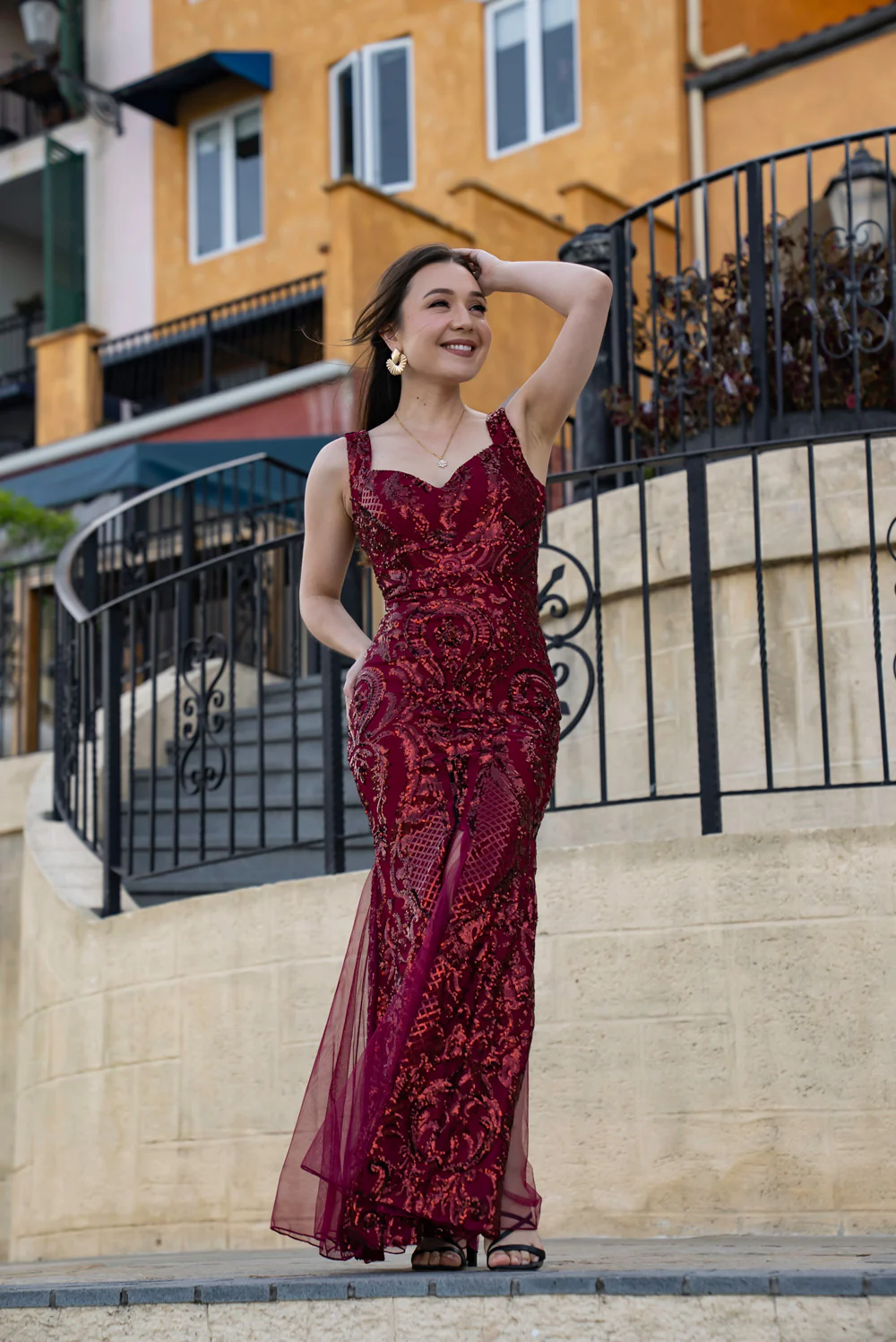 'Mayari' Sequin Mermaid Prom & Formal Gown (Burgundy) - Image 3