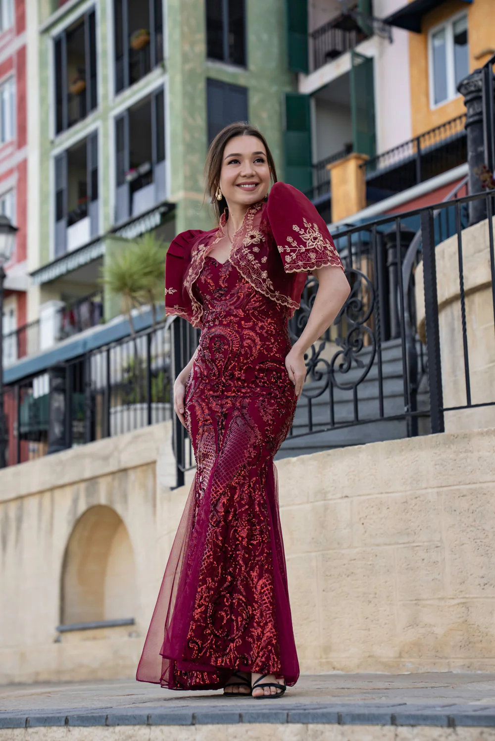 'Mayari' Sequin Mermaid Prom & Formal Gown (Burgundy) - Image 4