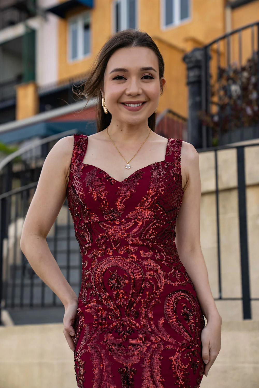 'Mayari' Sequin Mermaid Prom & Formal Gown (Burgundy) - Image 5