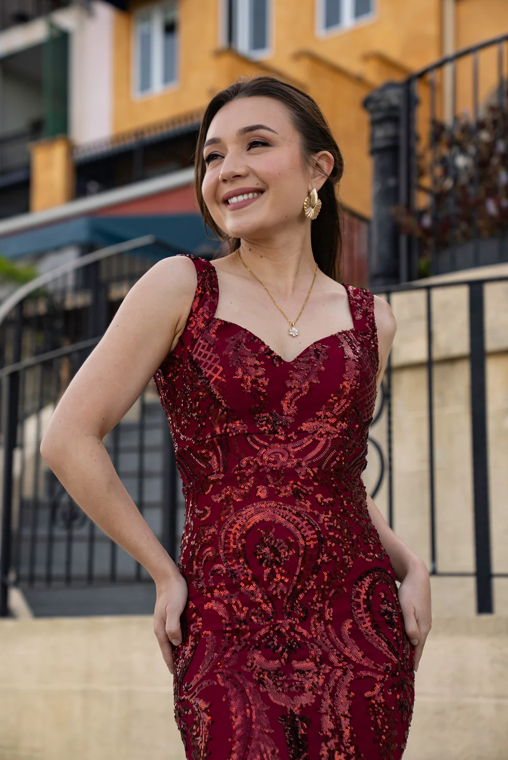 'Mayari' Sequin Mermaid Prom & Formal Gown (Burgundy) - Image 6