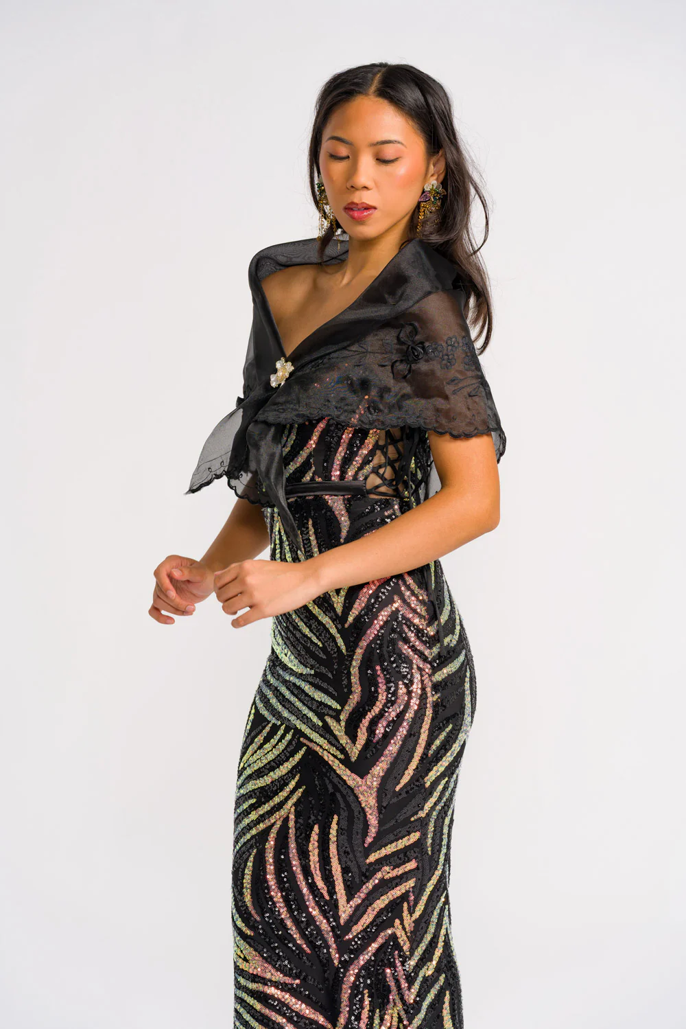 'Maria Clara' Filipiniana Alampay (Midnight Black) - Image 10