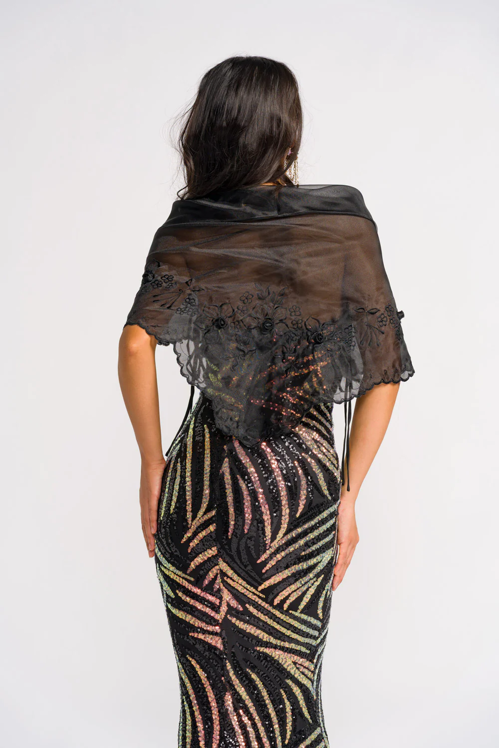 'Maria Clara' Filipiniana Alampay (Midnight Black) - Image 13