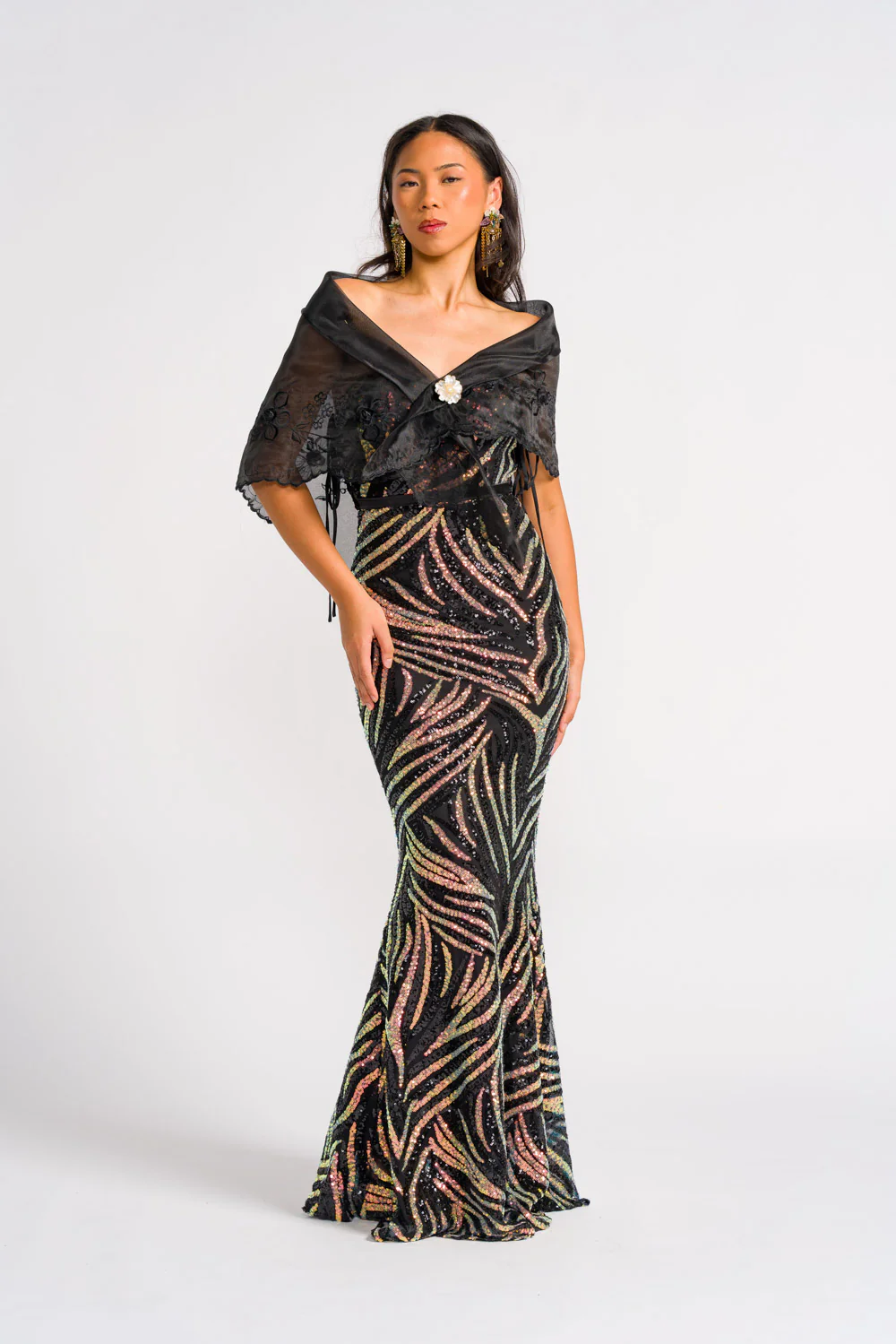 'Maria Clara' Filipiniana Alampay (Midnight Black) - Image 11