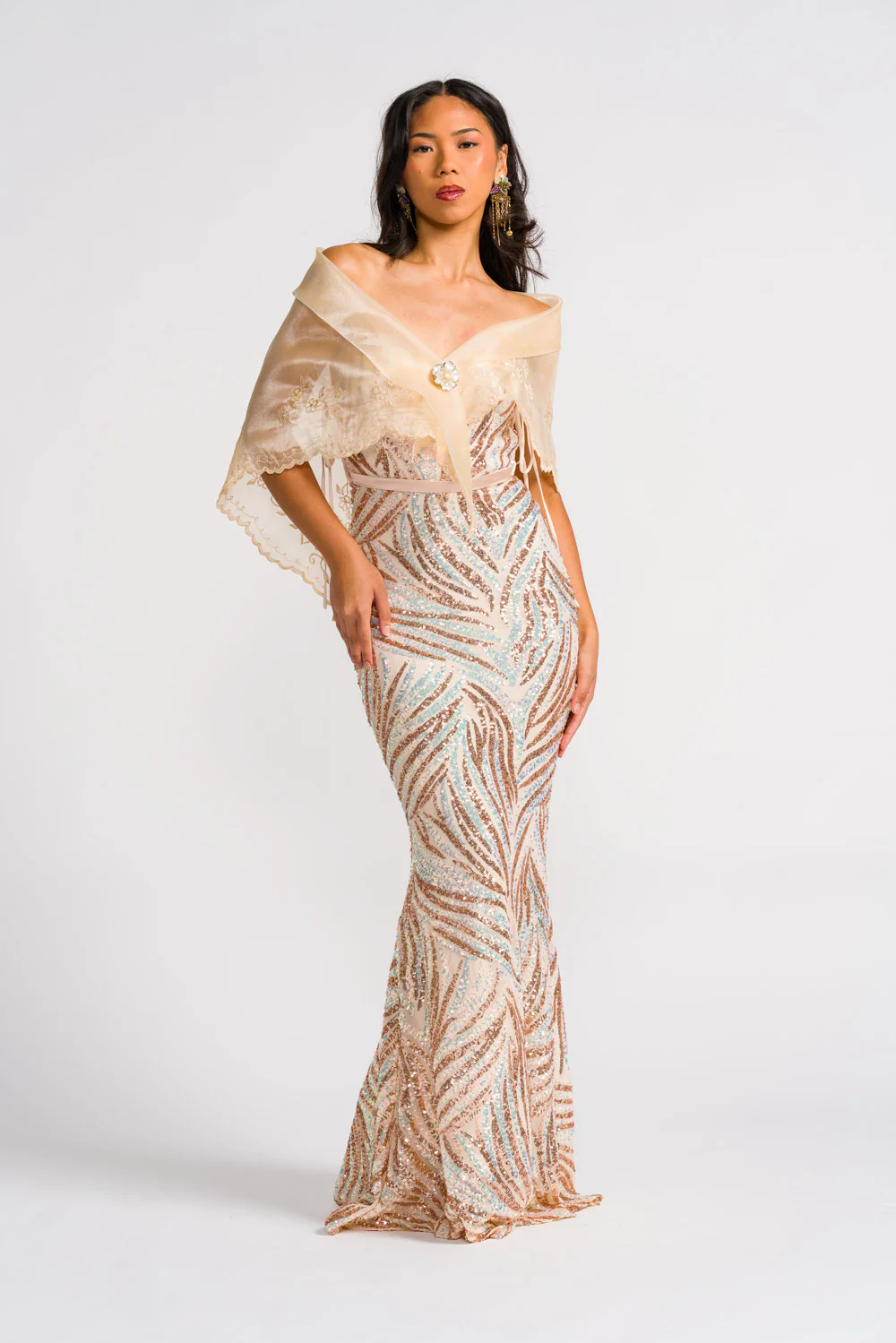 'Maria Clara' Filipiniana Alampay (Beige) - Image 4