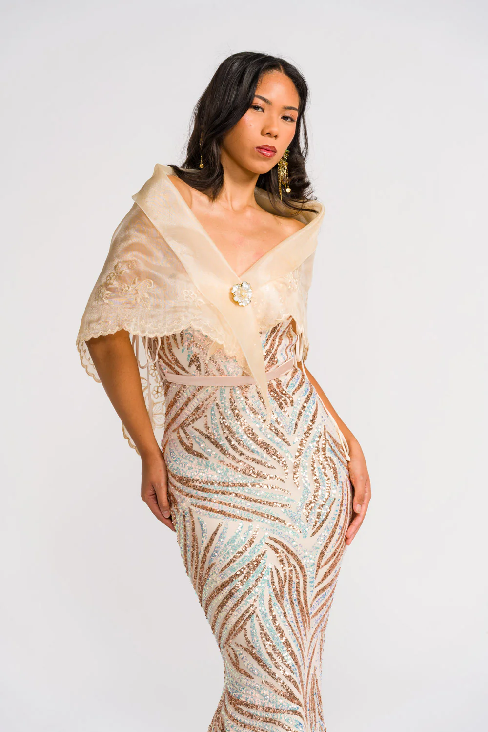 'Maria Clara' Filipiniana Alampay (Beige) - Image 3