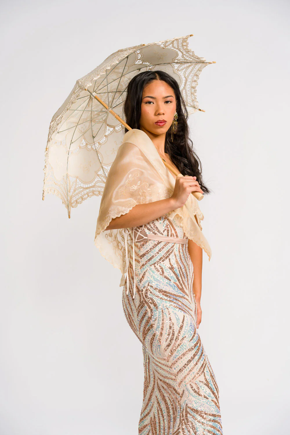 'Maria Clara' Filipiniana Alampay (Beige) - Image 16