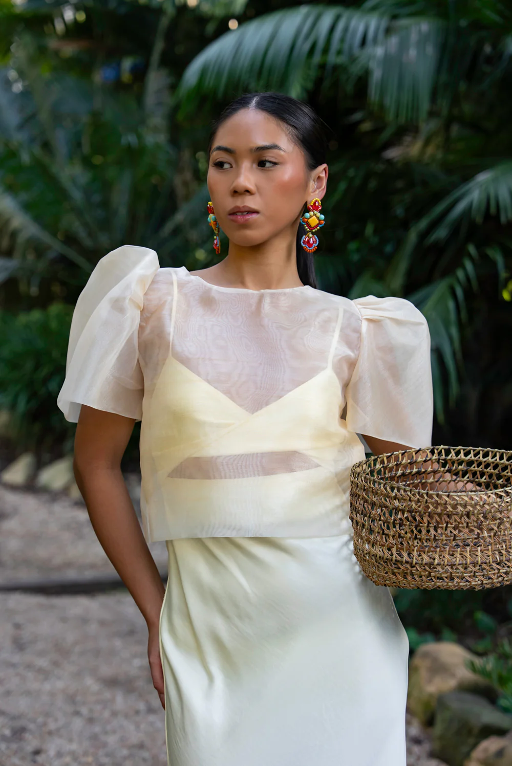 'Dahlia' Ribbon Tie-Up Modern Filipiniana Blouse (Cream) - Image 15