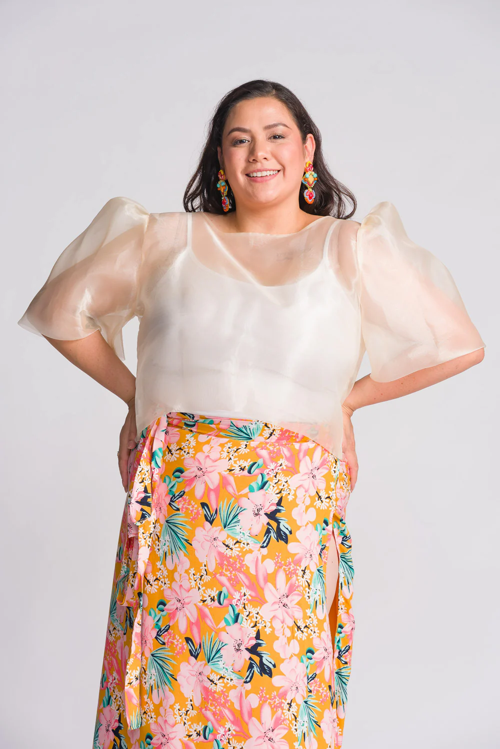 'Dahlia' Ribbon Tie-Up Modern Filipiniana Blouse (Cream) - Image 9