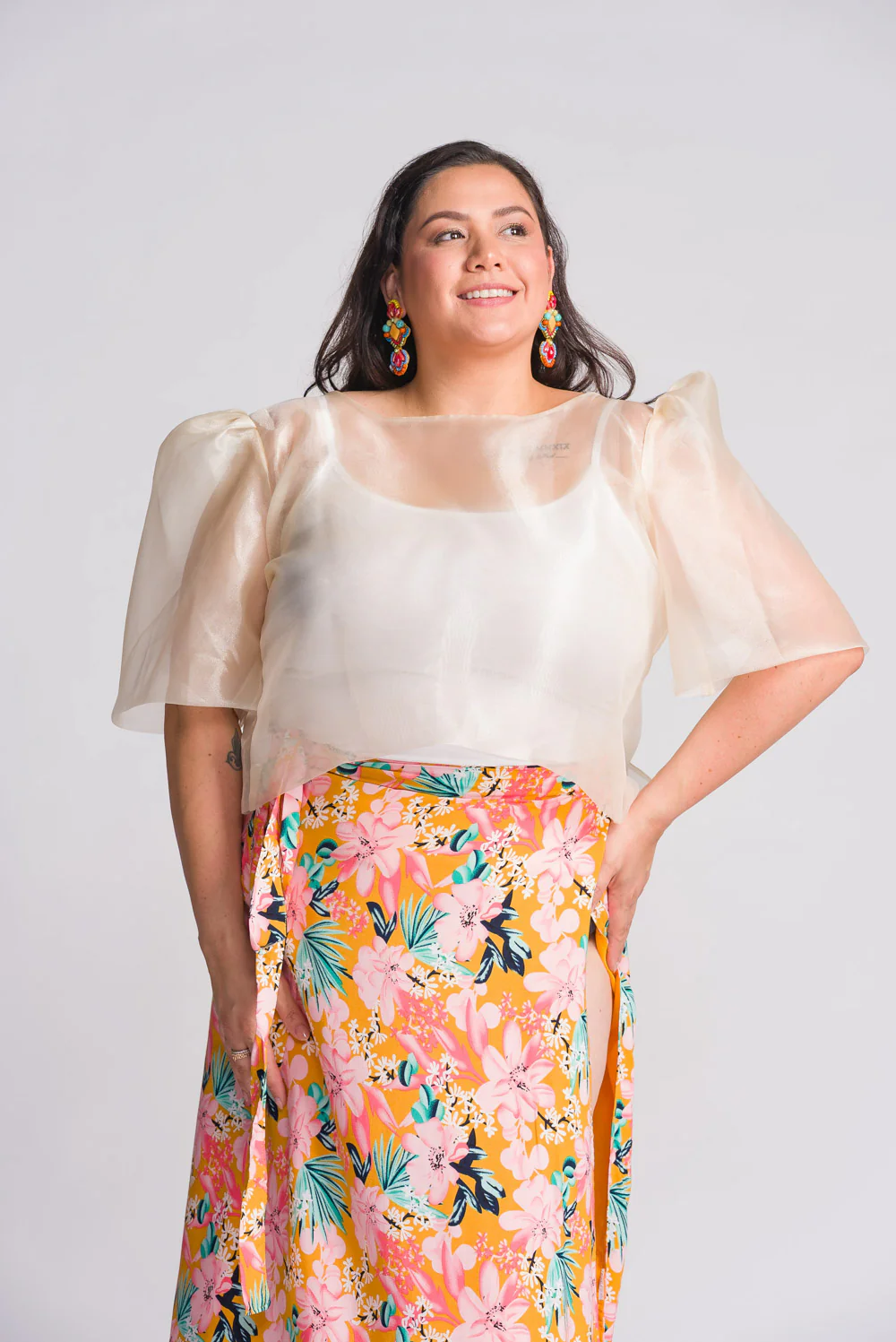 'Dahlia' Ribbon Tie-Up Modern Filipiniana Blouse (Cream) - Image 10