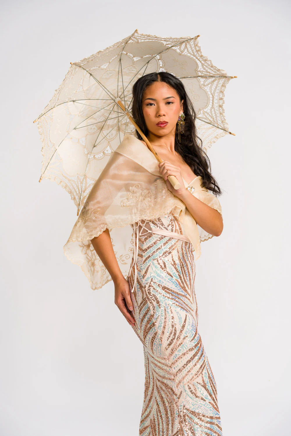 'Payong' Lace Parasol (Cream Beige) - Image 4