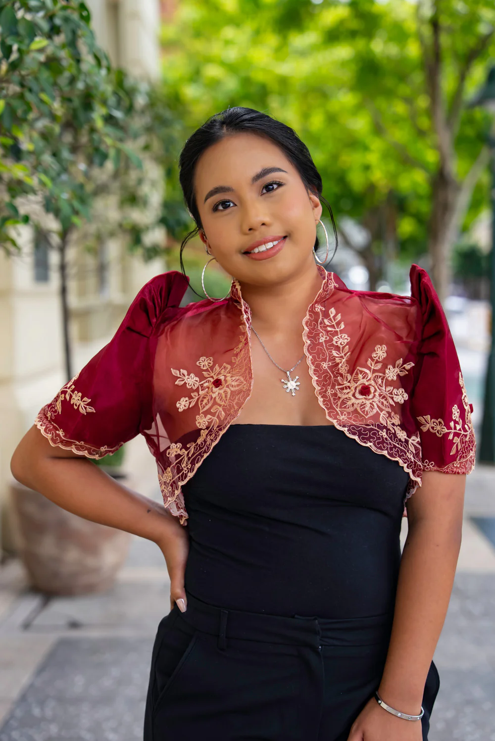 'Luisa' Bolero Filipiniana Sleeves (Burgundy) - Image 7