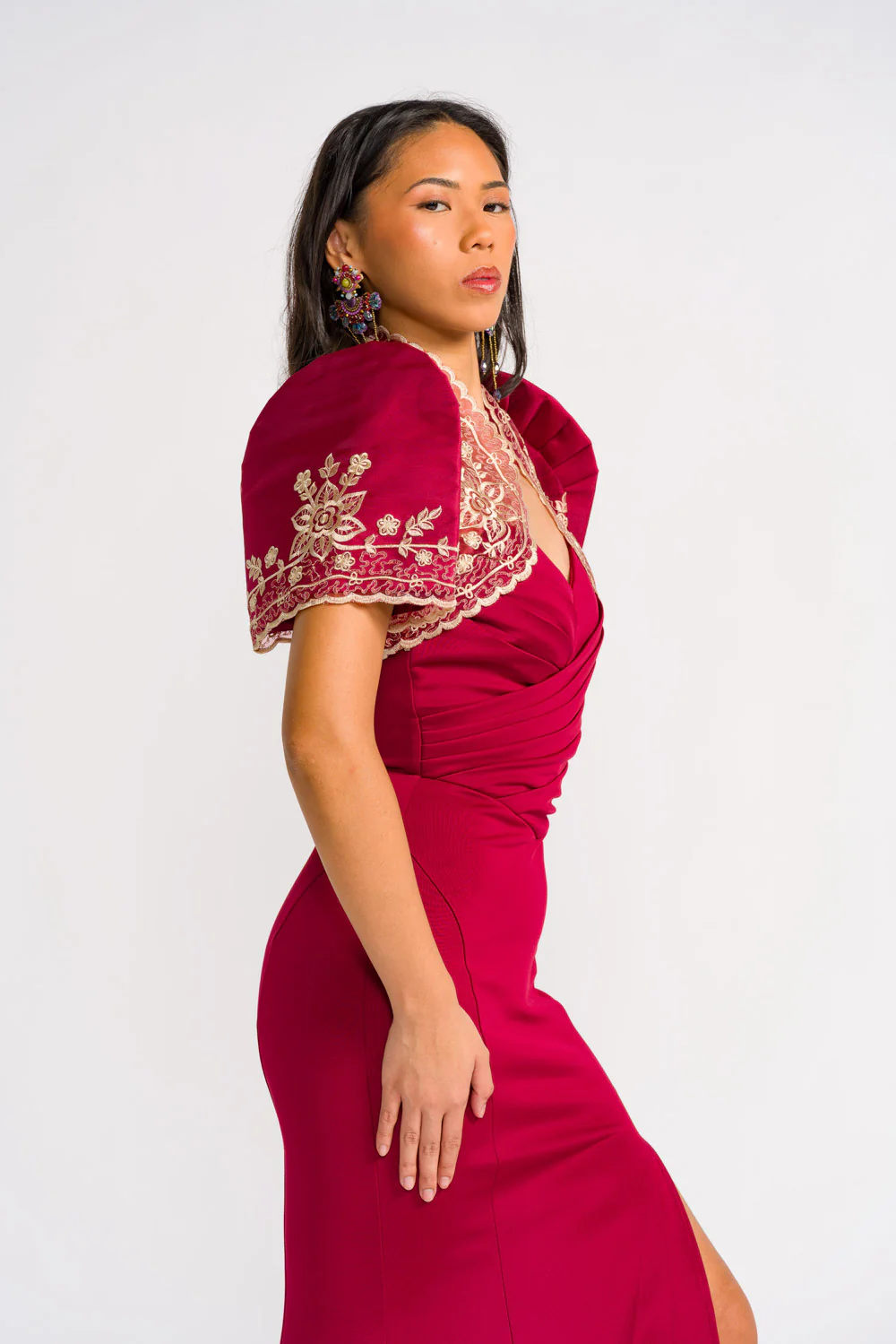 'Luisa' Bolero Filipiniana Sleeves (Burgundy) - Image 3