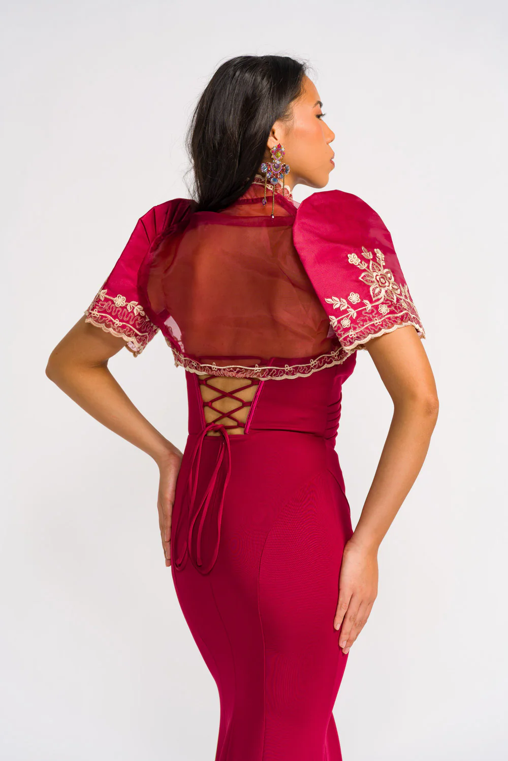 'Luisa' Bolero Filipiniana Sleeves (Burgundy) - Image 4