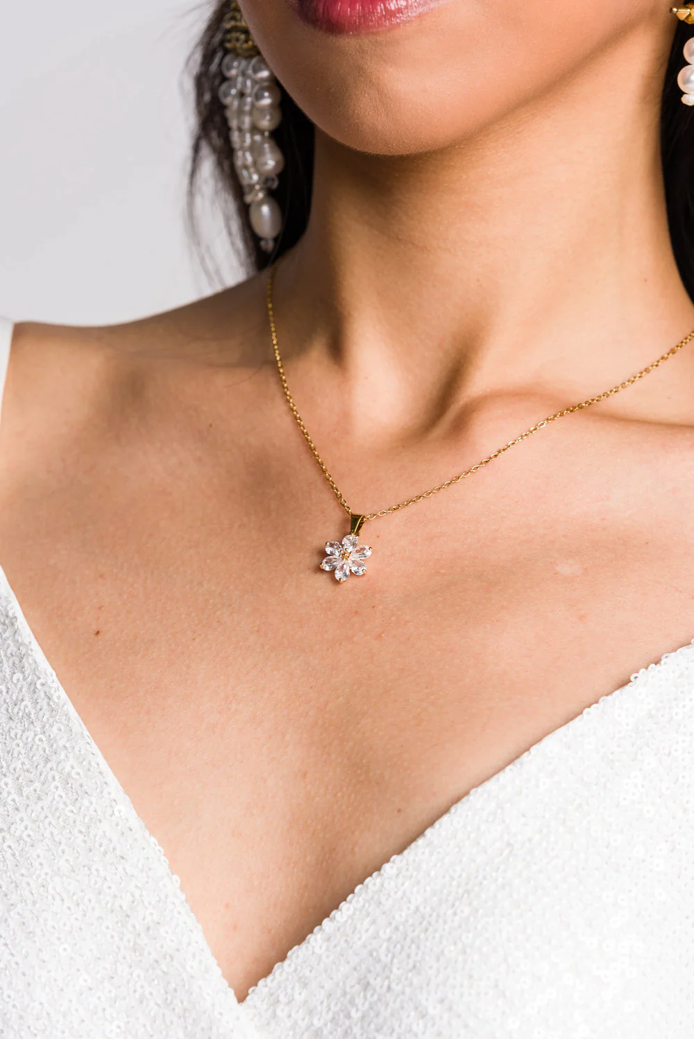 'Sampaguita' Zircon Floral Pendant and 18k Gold Plated Necklace - Image 3