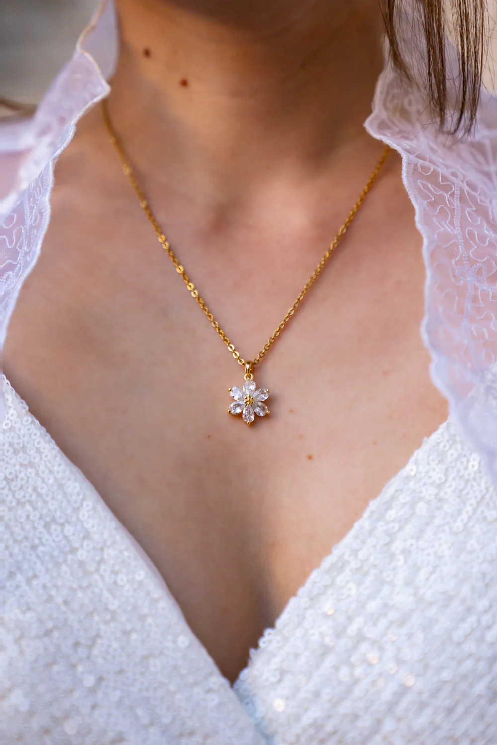 'Sampaguita' Zircon Floral Pendant and 18k Gold Plated Necklace - Image 5