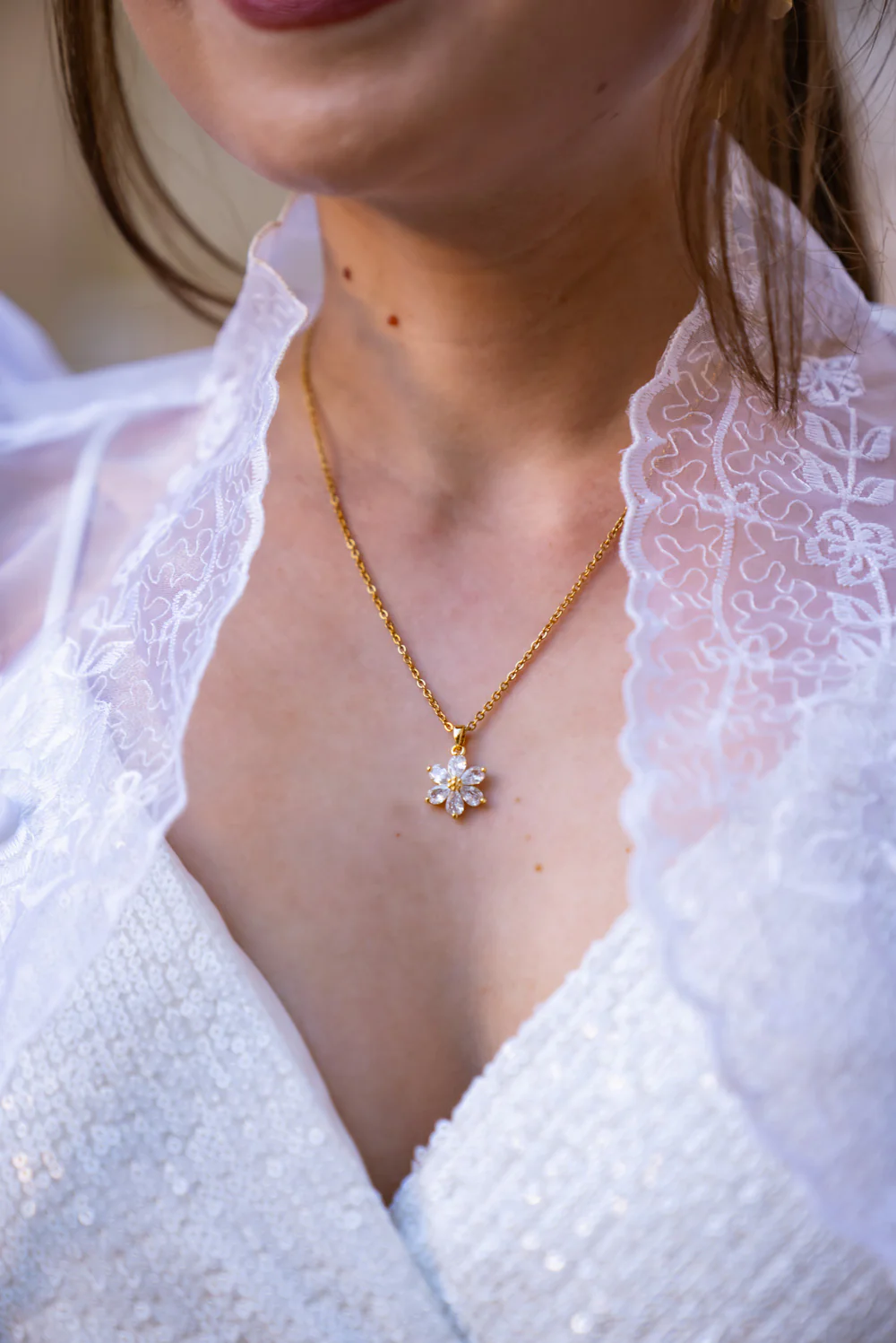'Sampaguita' Zircon Floral Pendant and 18k Gold Plated Necklace - Image 6