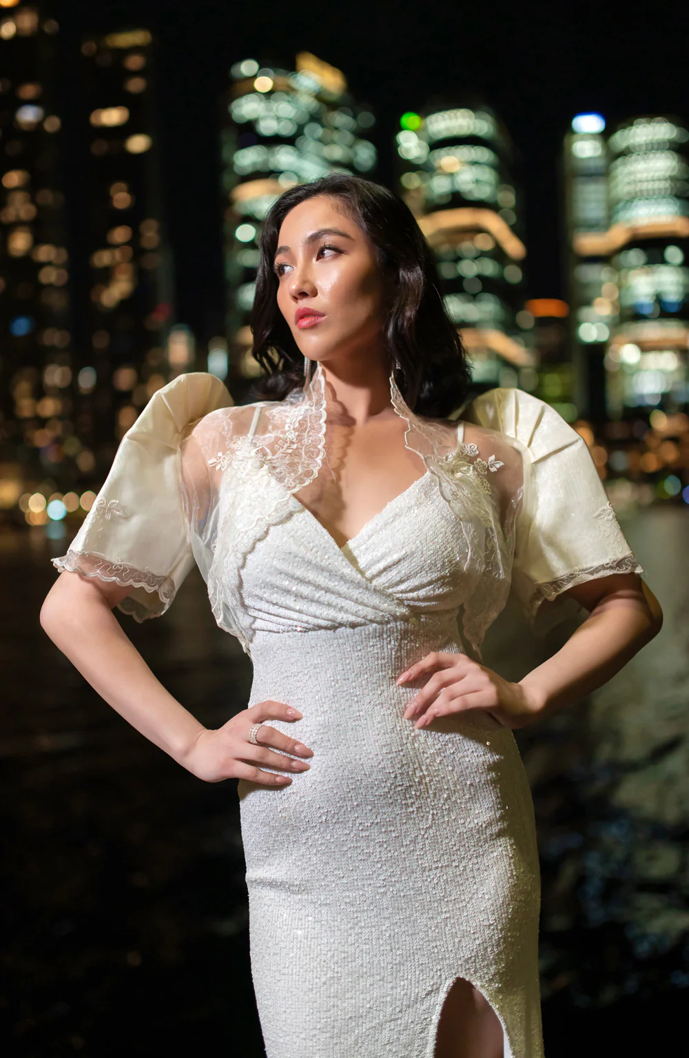 'Selene' Sequin Formal & Bridal Dress (Ivory White) - Image 15