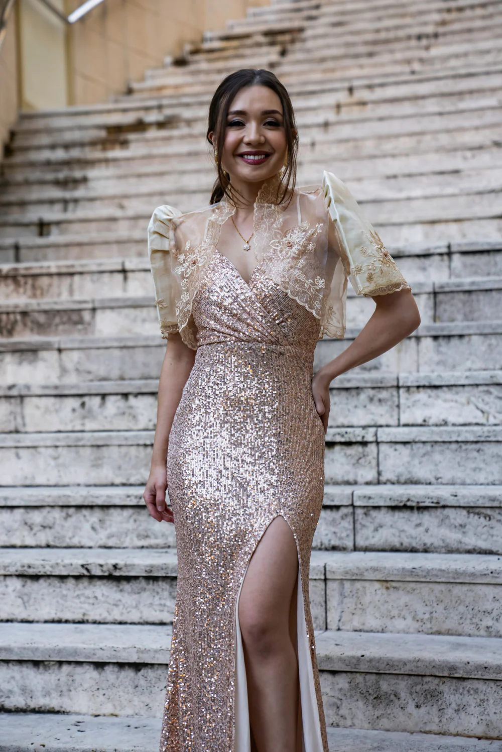'Selene' Sequin Prom & Formal Dress (Rose Gold) - Image 11