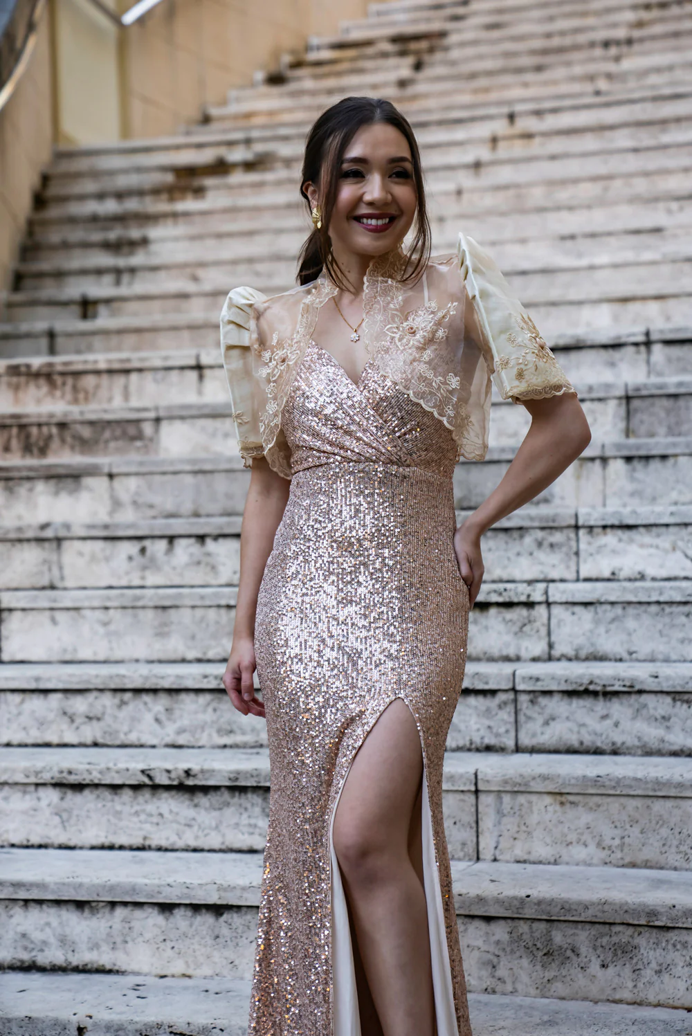 'Selene' Sequin Prom & Formal Dress (Rose Gold) - Image 12