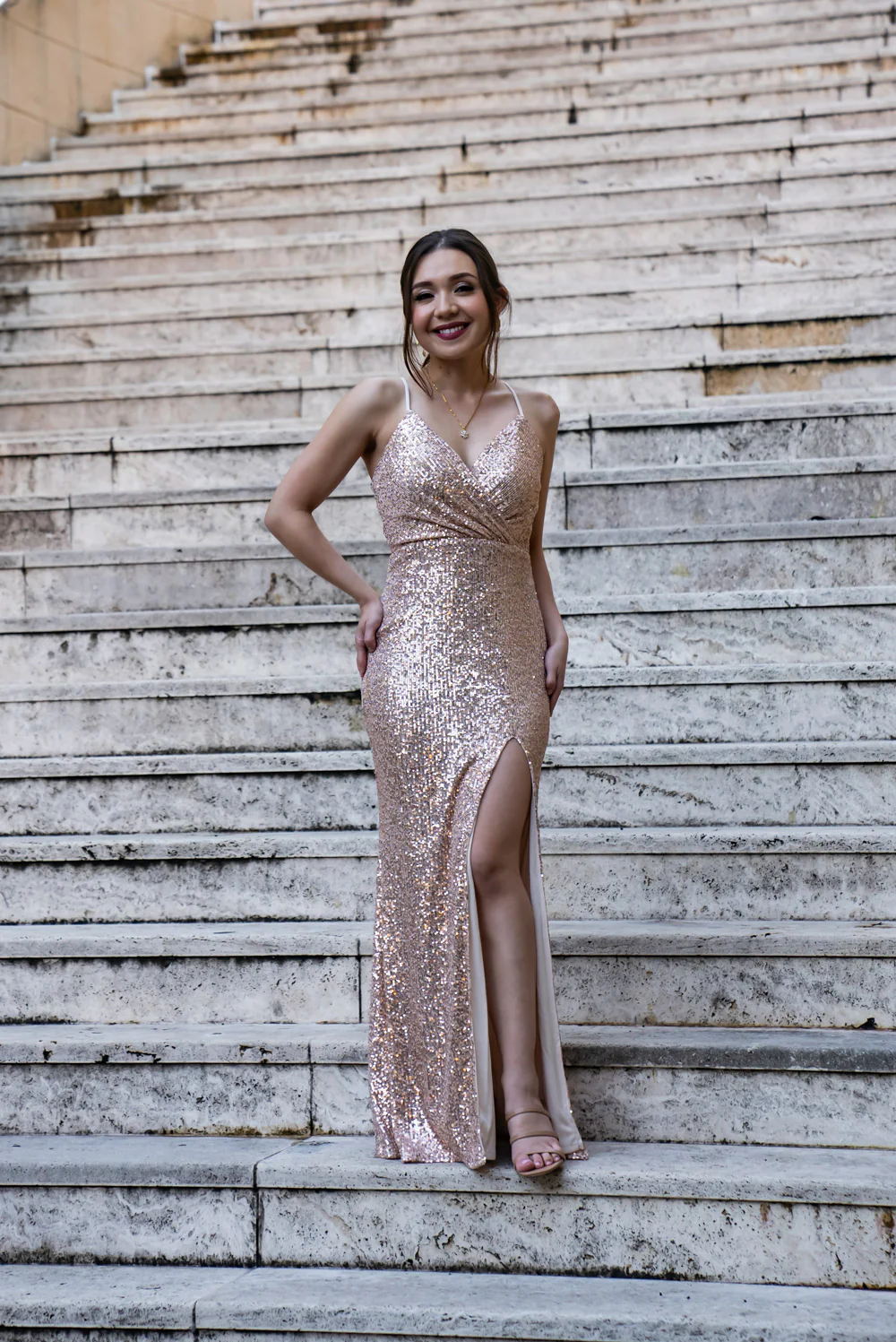 'Selene' Sequin Prom & Formal Dress (Rose Gold) - Image 4