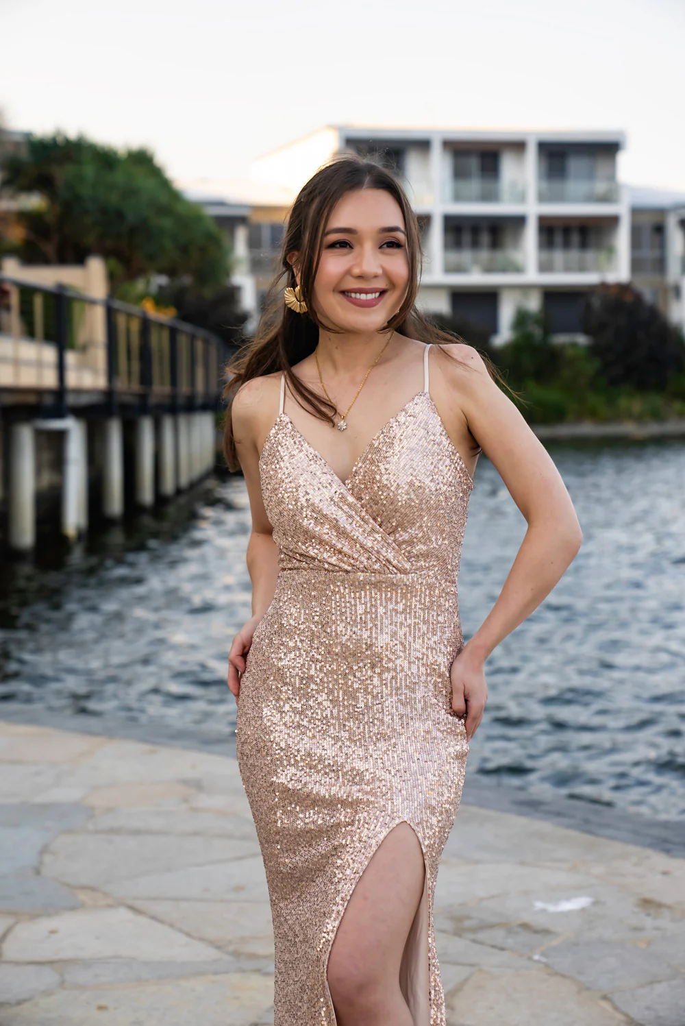 'Selene' Sequin Prom & Formal Dress (Rose Gold) - Image 9