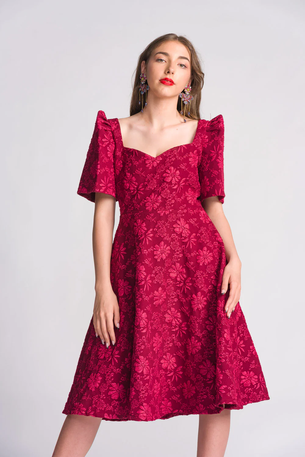 'Love' Midi Filipiniana Dress (Rose Red) - Image 14