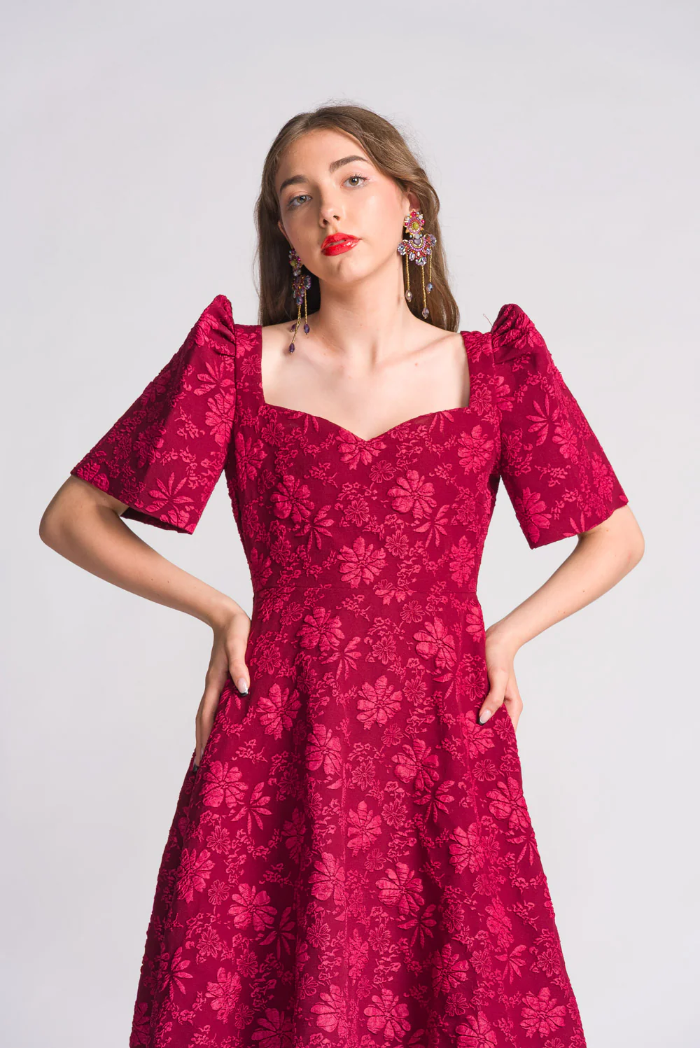 'Love' Midi Filipiniana Dress (Rose Red) - Image 12